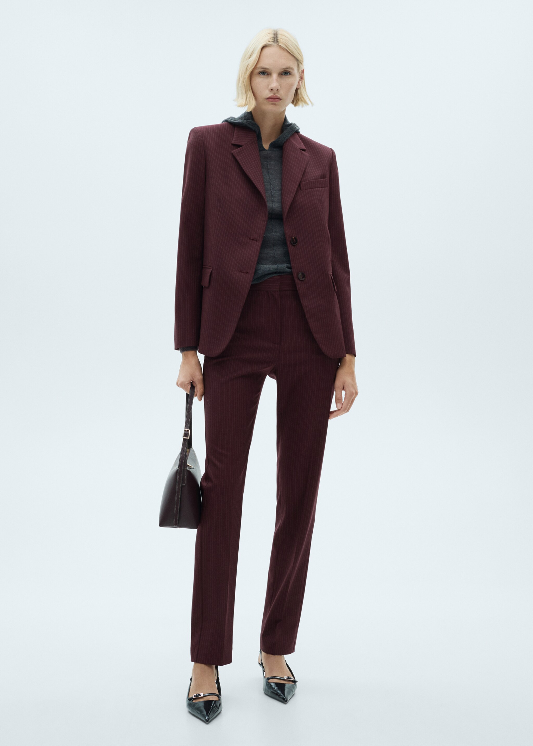 Pinstripe suit trousers - General plane, Maroon. Ref: 77068283-00.