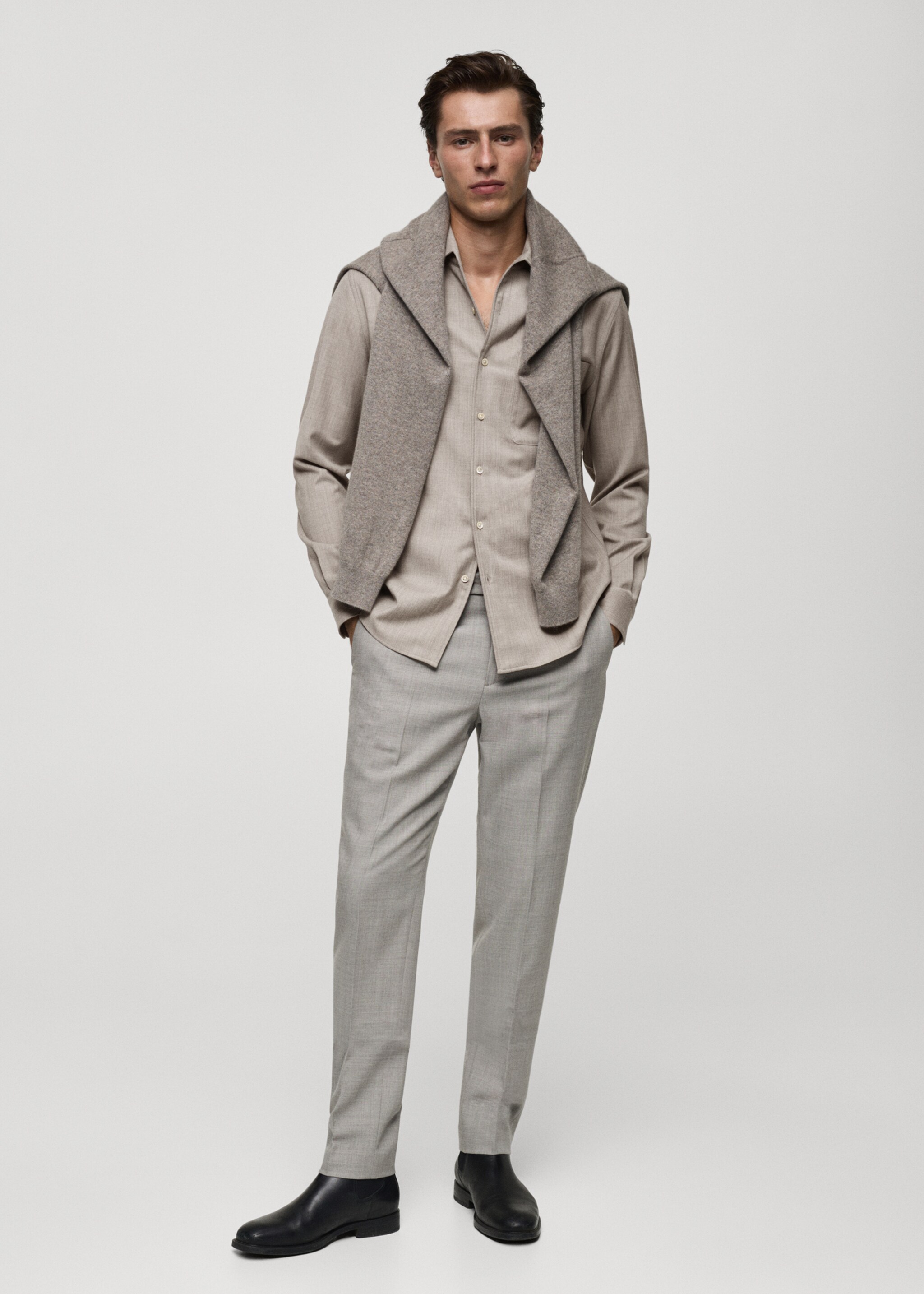 100% wool shirt with pocket - General plane, Beige. Ref: 77068633-00.