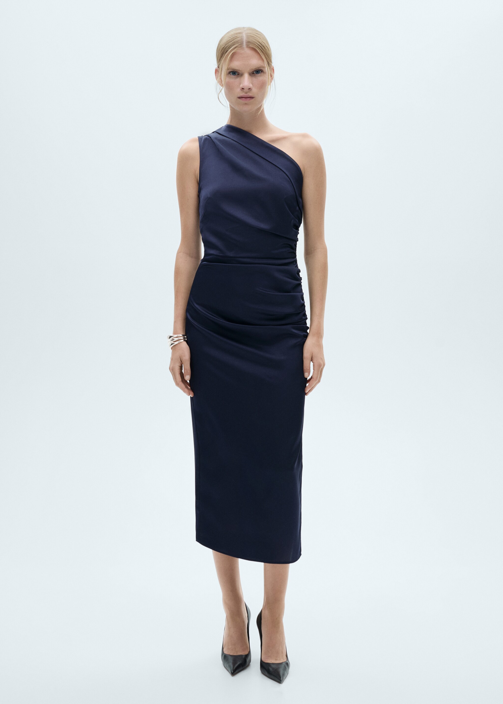 Asymmetrical pleated dress - General plane, Night Blue. Ref: 77069055-00.