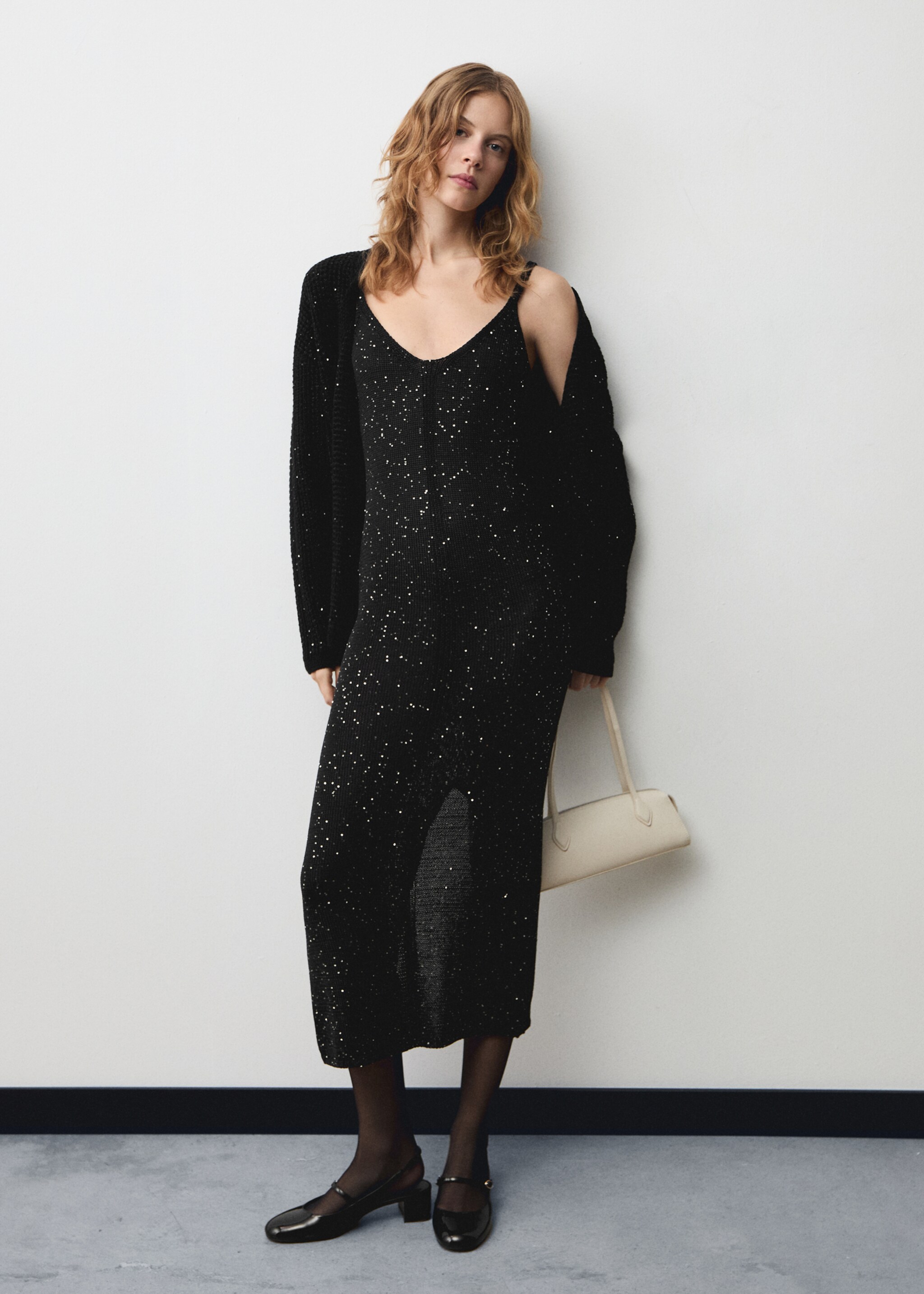 Knitted dress with sequin detail - General plane, Black. Ref: 77069070-00.