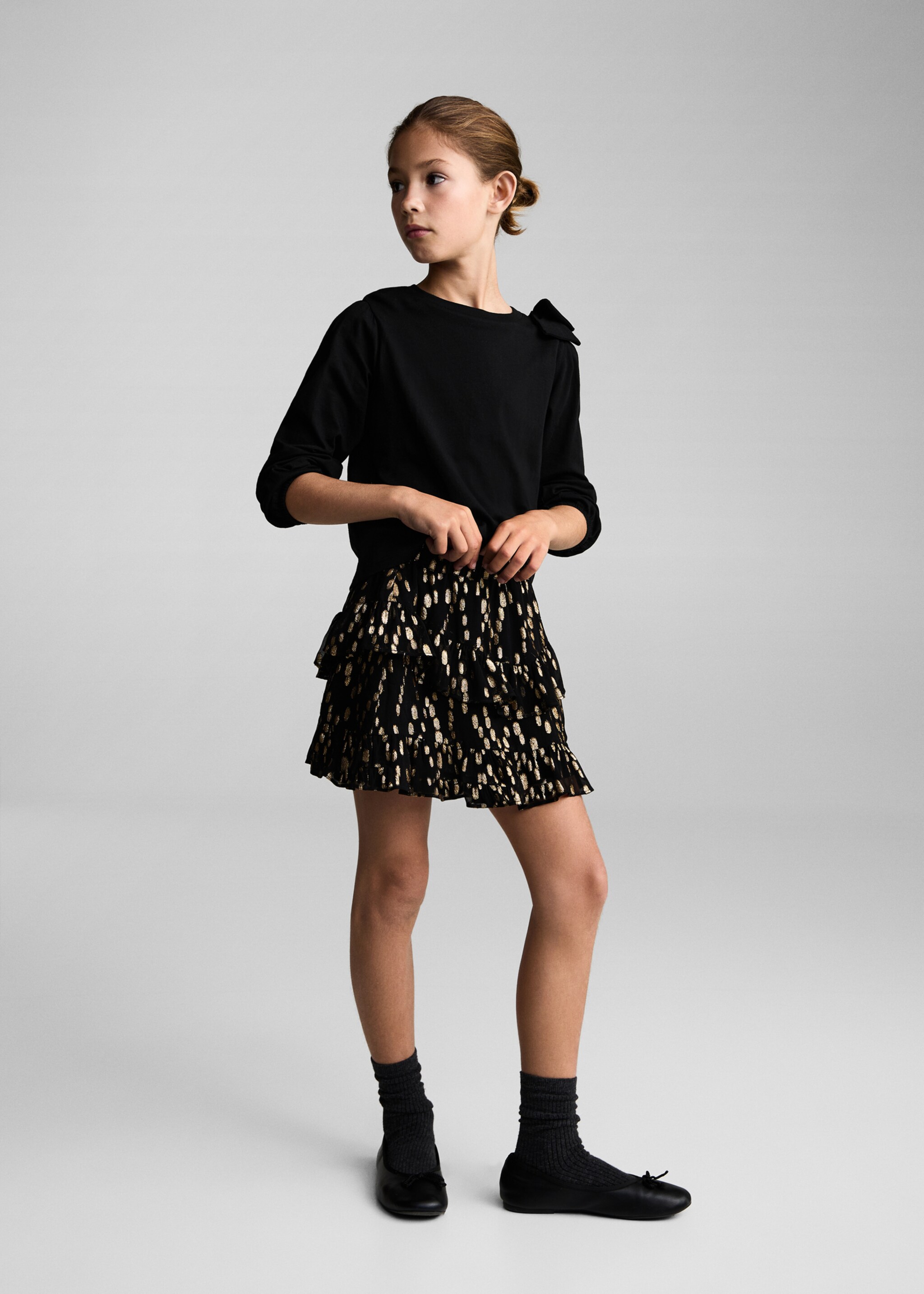 Bow cotton T-shirt - General plane, Black. Ref: 77069231-00.
