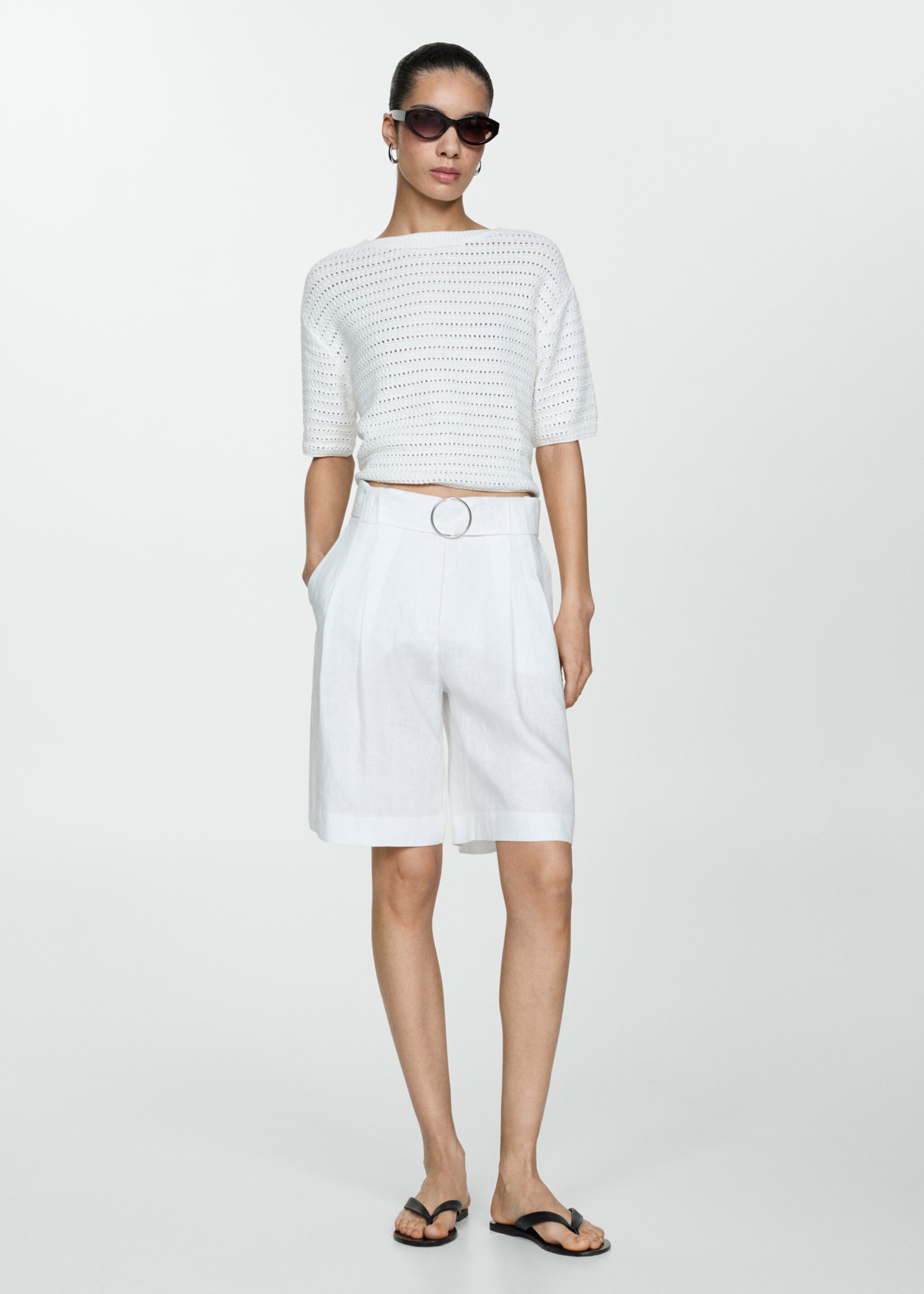 Belt linen-blend Bermuda shorts - General plane
