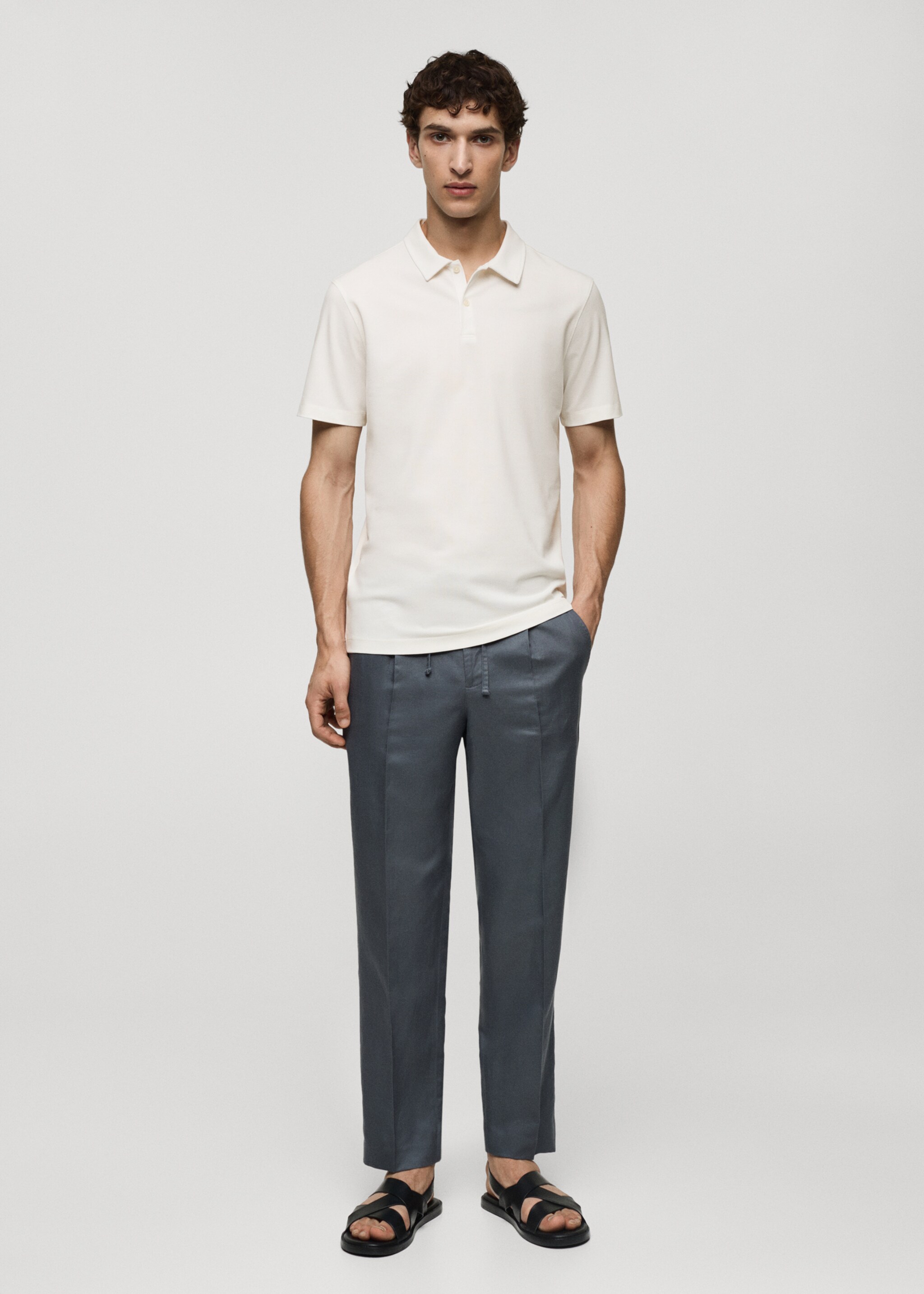 Slim-fit cotton piqué textured polo shirt - General plane