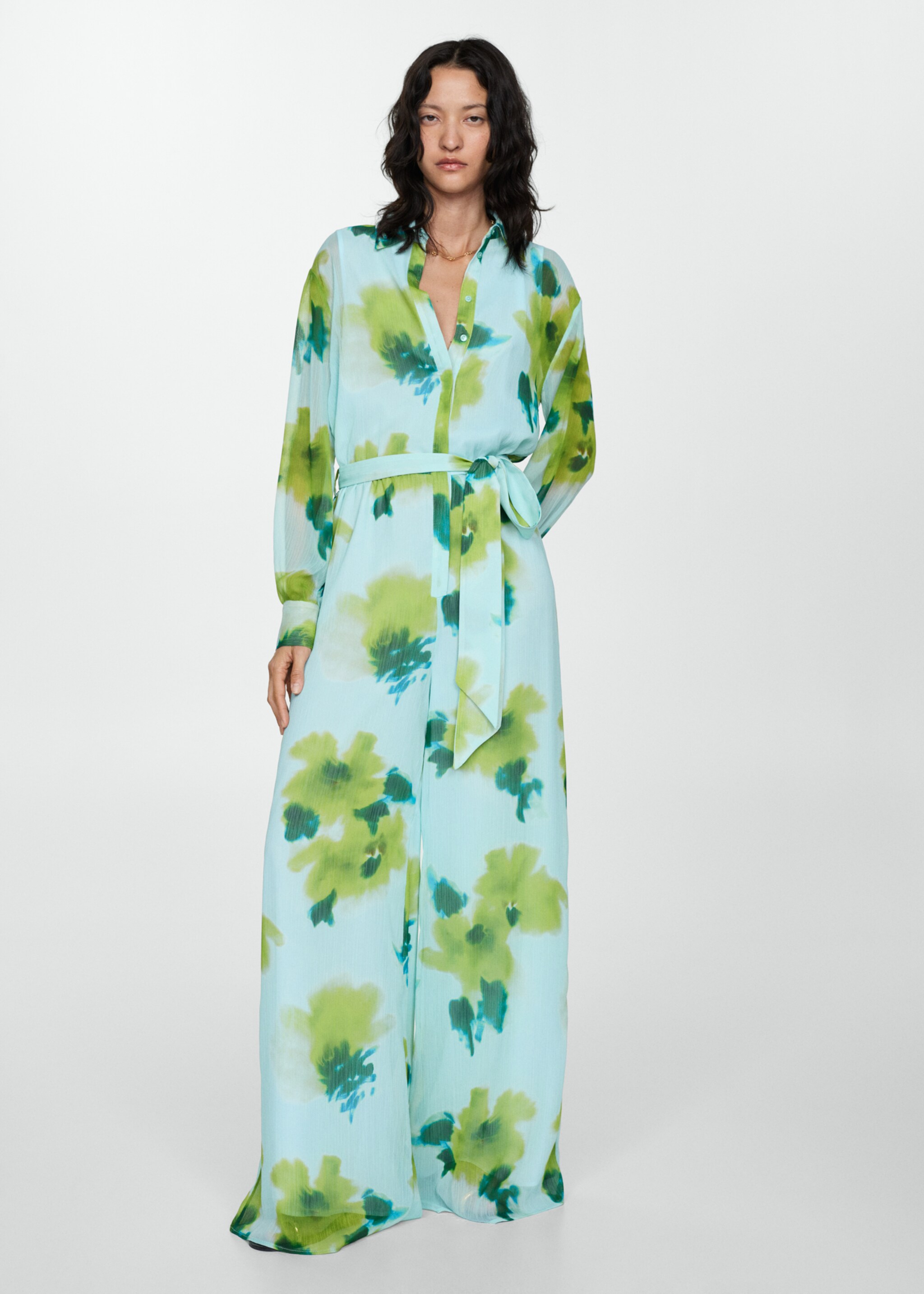 Bedrukte jumpsuit met strik - Overzichtstekening