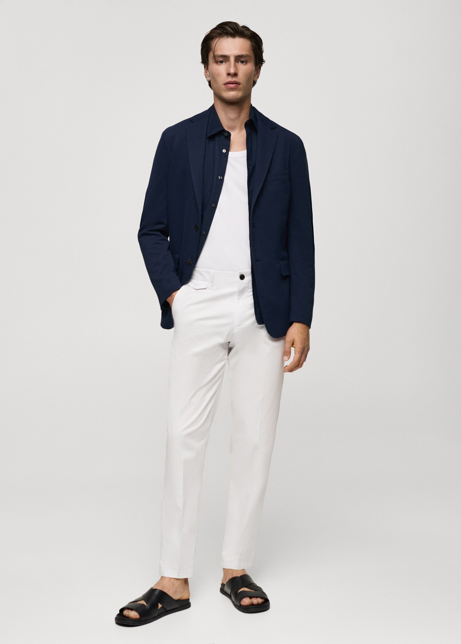 Gestructureerde katoenen slim fit blazer - Overzichtstekening