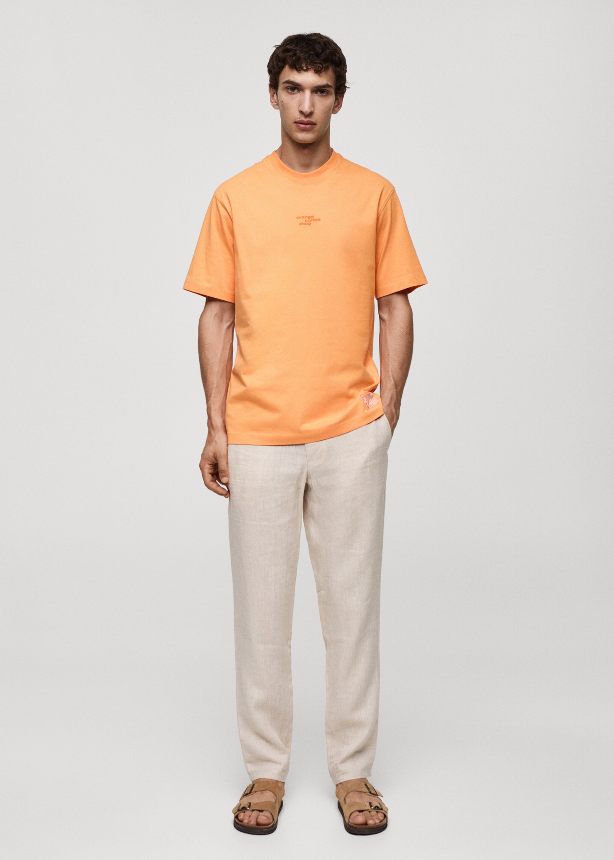 Gemustertes T-Shirt aus 100 % Baumwolle - Allgemeine Ansicht, Orange. Ref: 77070588-00.