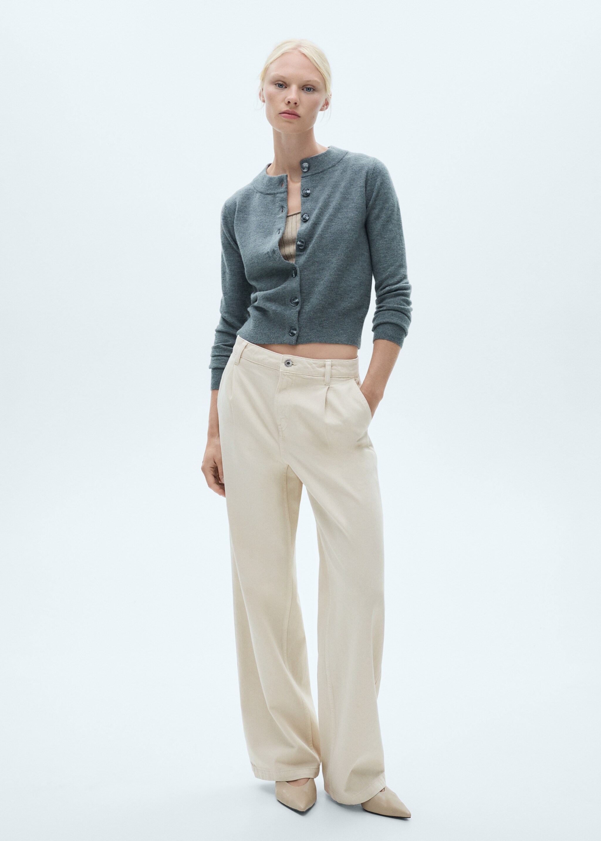 Wideleg jeans met bandplooien - Overzichtstekening, Ecru. Ref: 77070590-00.