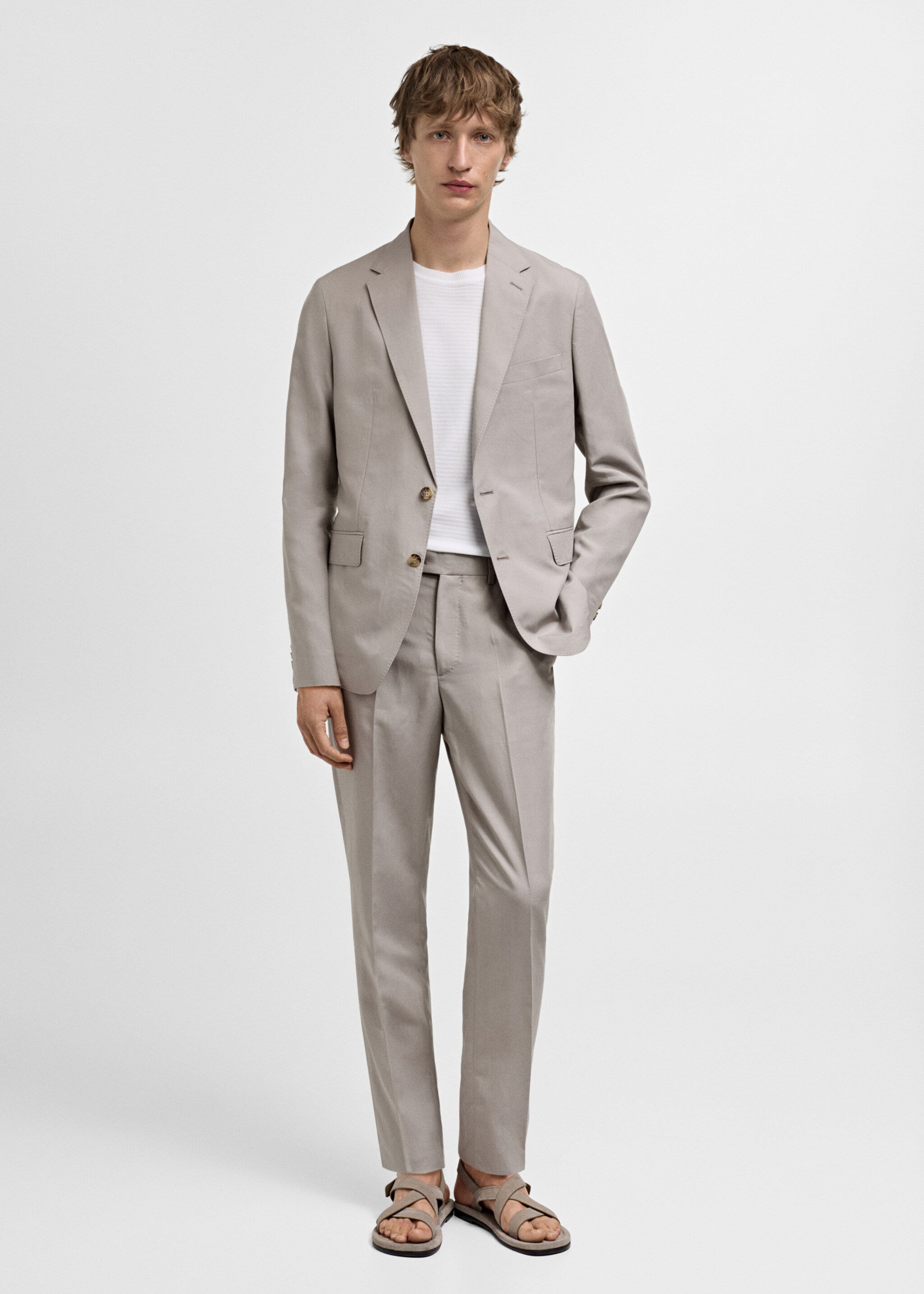 Slim Fit-Anzugblazer aus Leinengemisch - Allgemeine Ansicht, Hellgrau/Pastellgrau. Ref: 77072532-00.