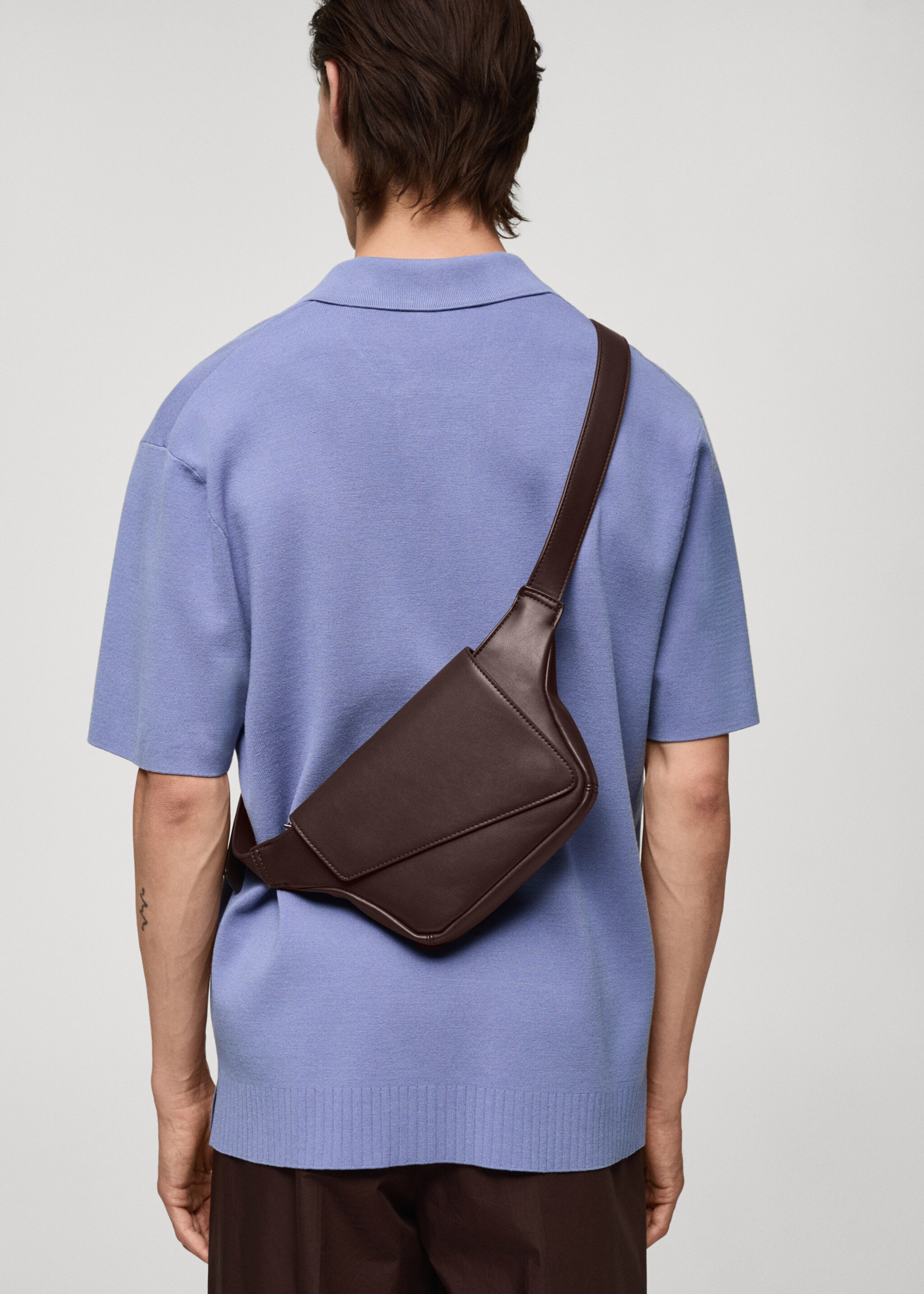 Beaten leather-effect belt bag shoulder bag - General plane, Chocolate. Ref: 77072541-00.