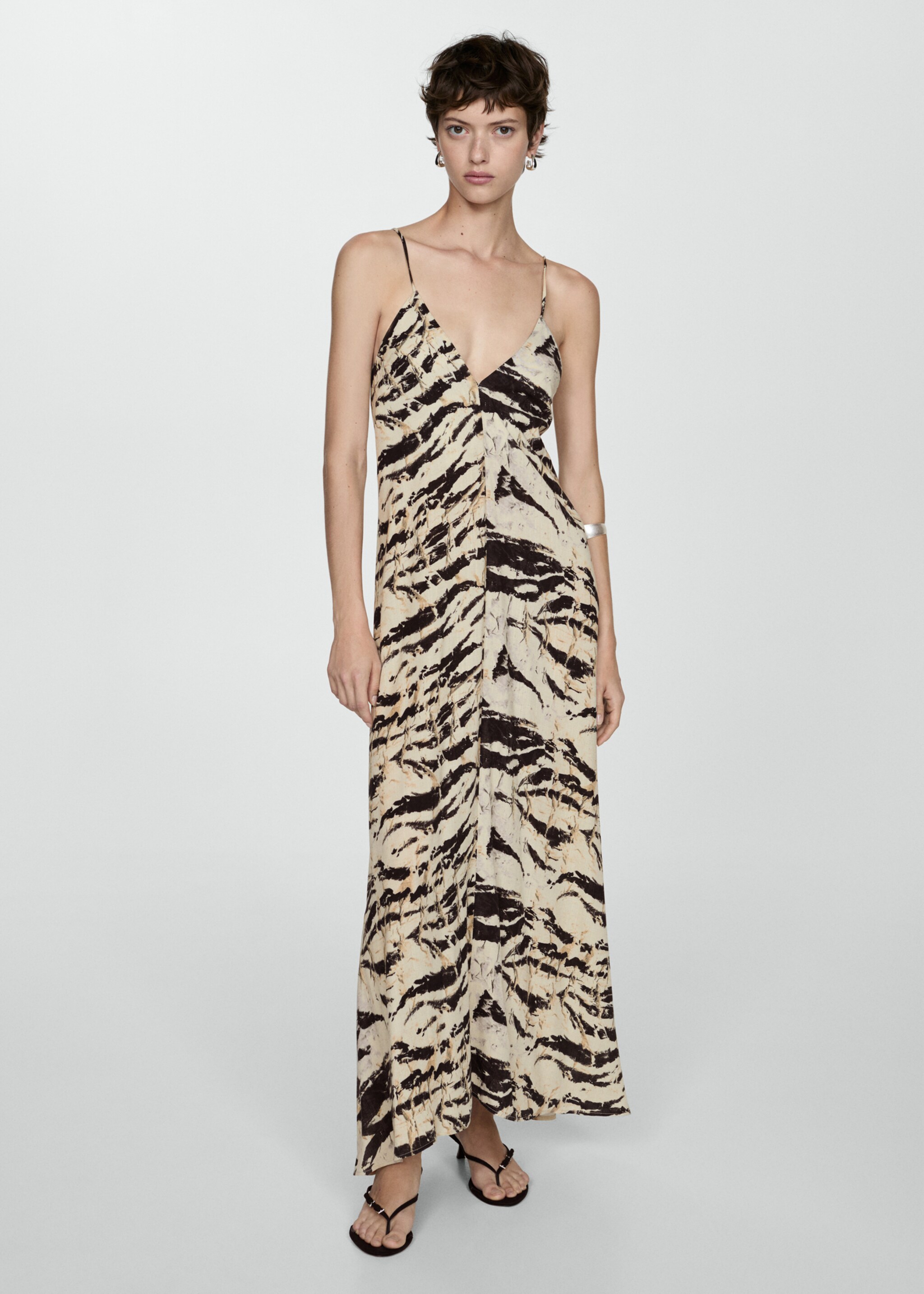Long animal-print dress - General plane, Ecru. Ref: 77073295-00.