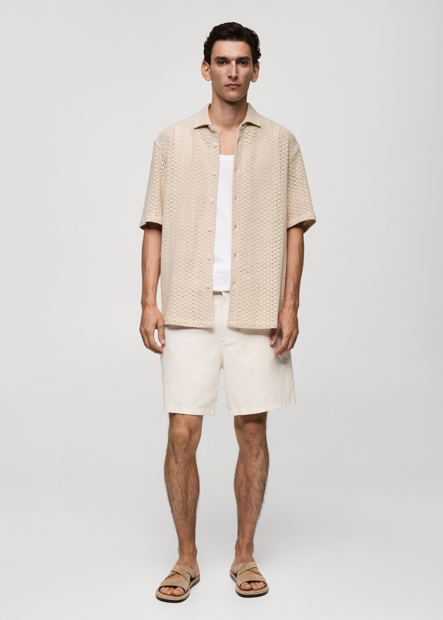 Openwork knitted cotton shirt - General plane