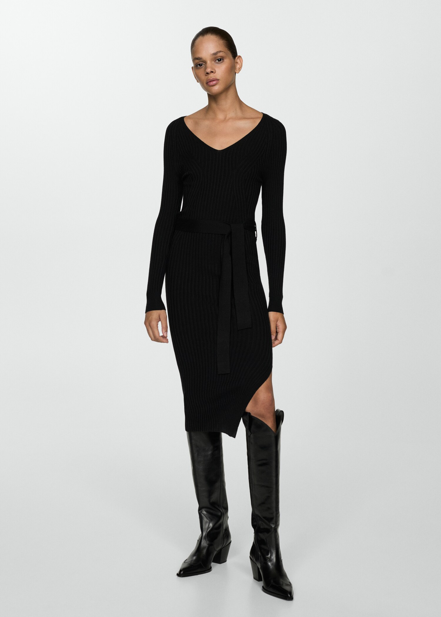 Midi-Strickkleid mit Gürtel - Allgemeine Ansicht