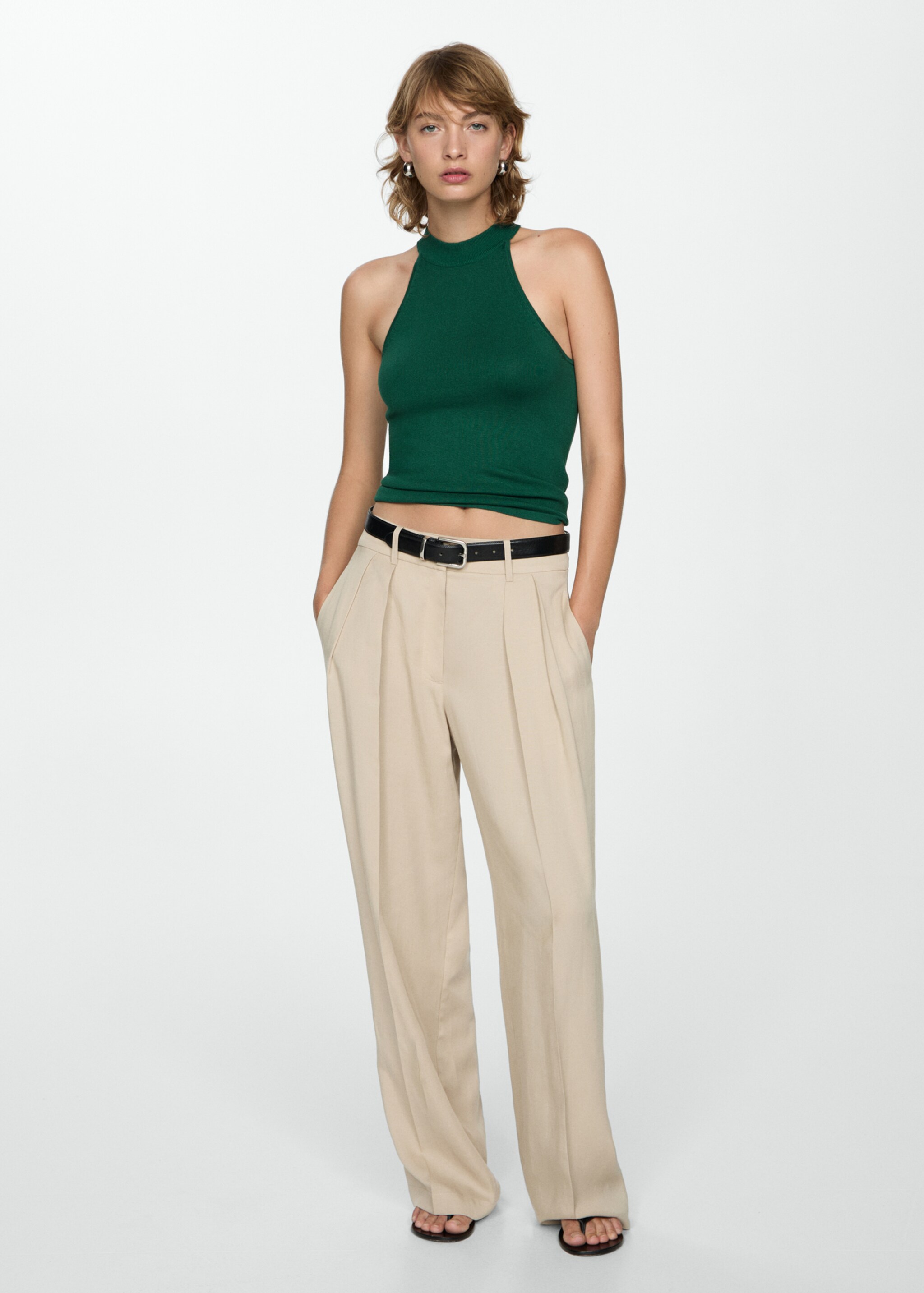 Halter-neck knitted top - General plane, Dark Green. Ref: 77074028-00.