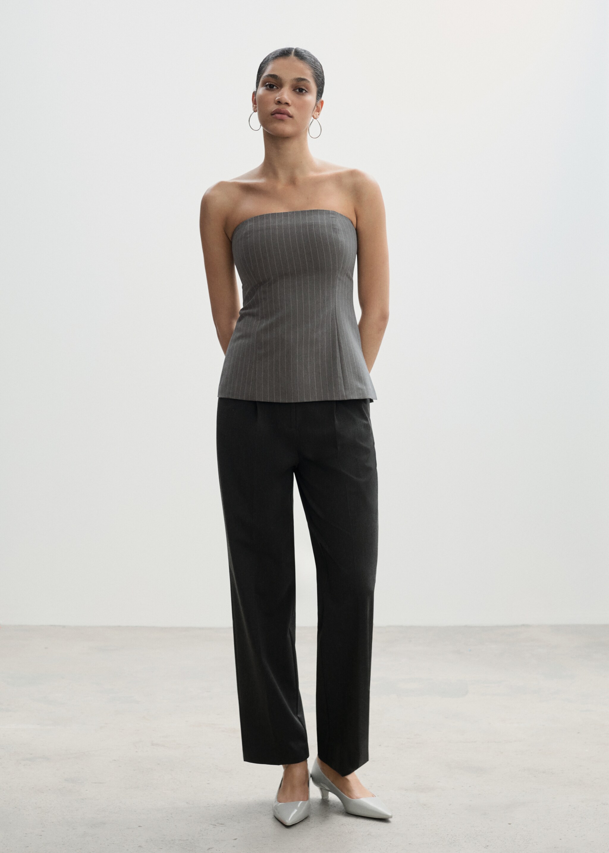 Top bustier rayures tennis - Plan général, Gris. Ref: 77074029-00.