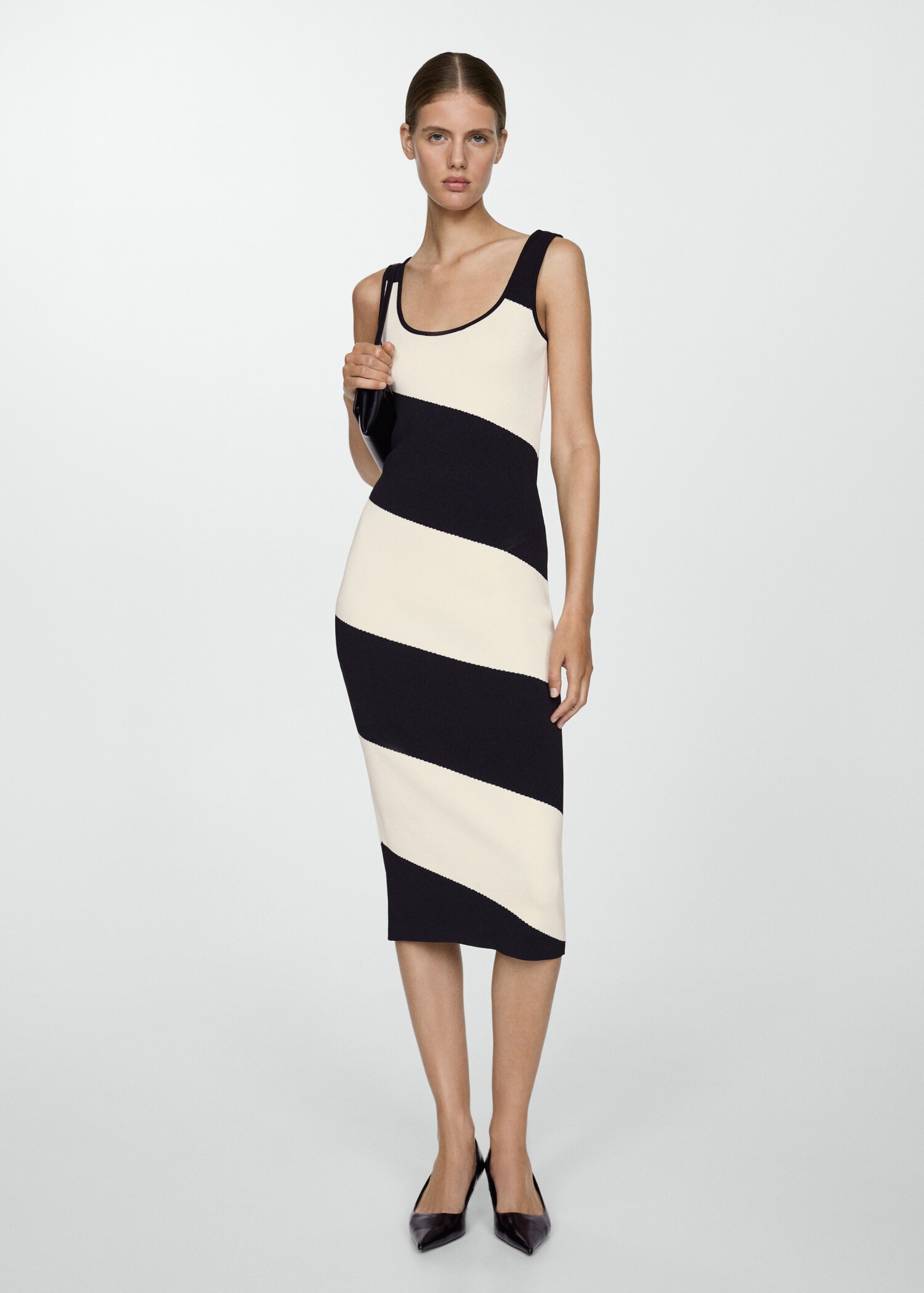 Vestido punto midi rayas - Plano general