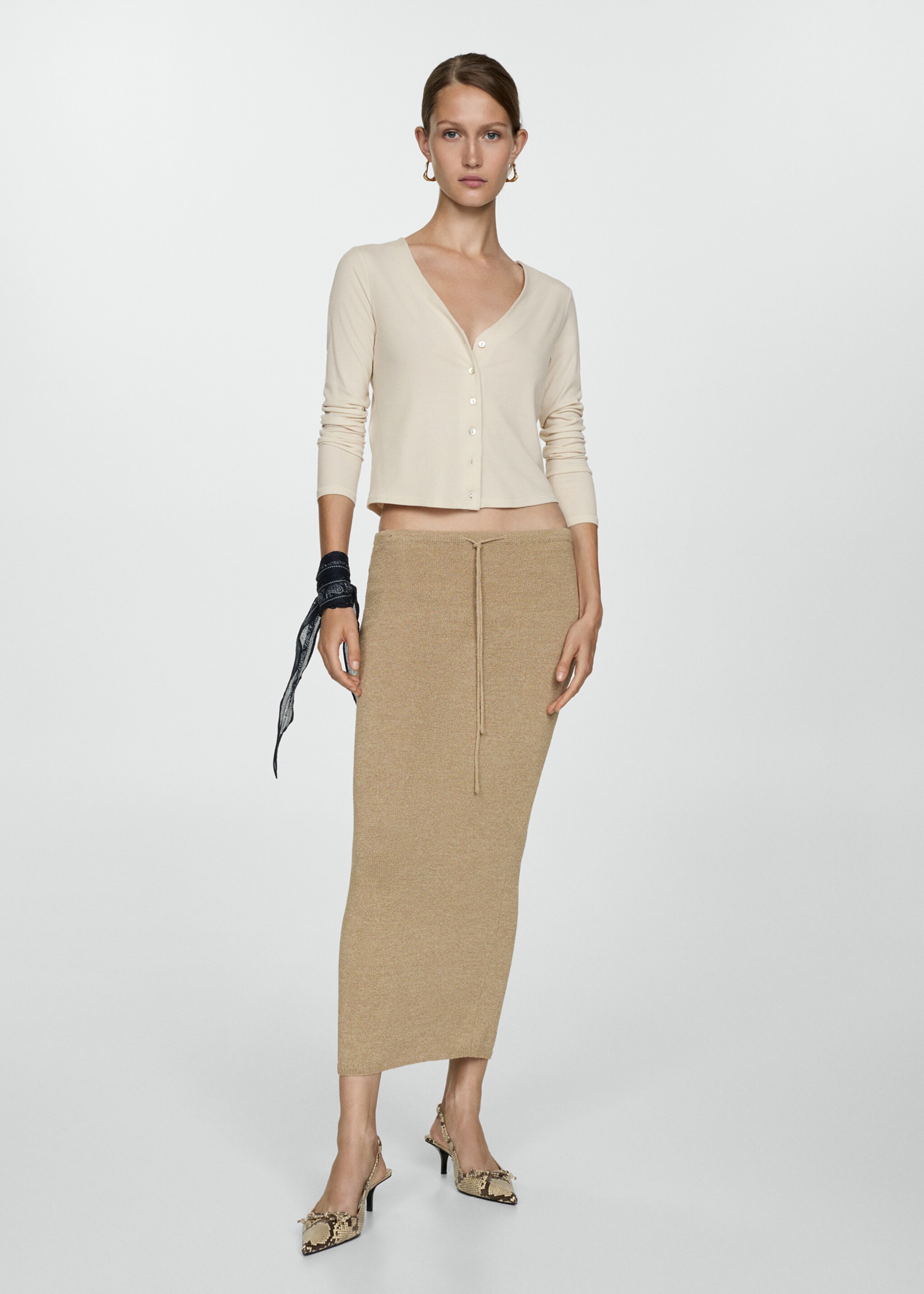 Lyocell vest met knopen - Overzichtstekening, Open beige. Ref: 77074442-00.