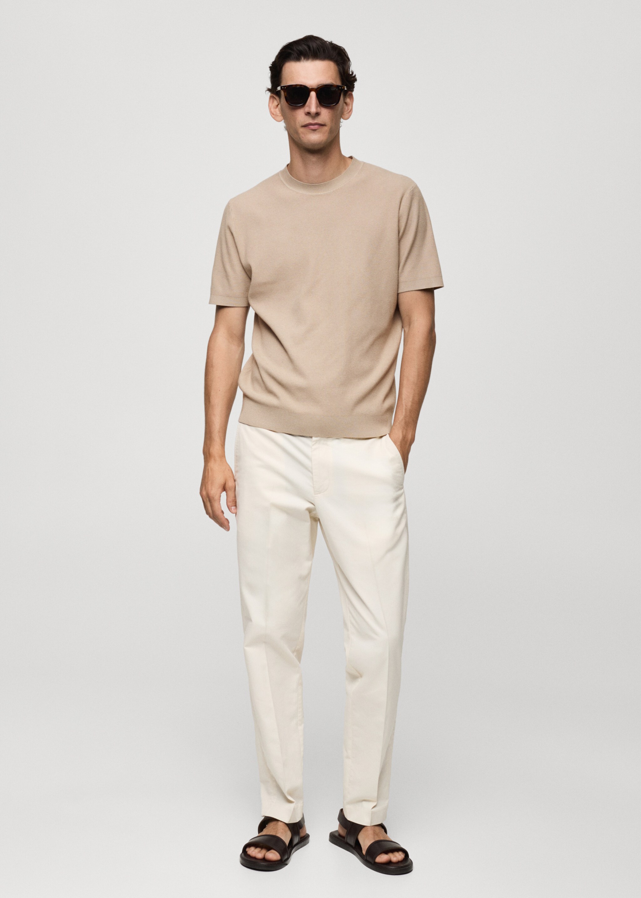 Structured knitted t-shirt - General plane, Light/Pastel Grey. Ref: 77074445-00.