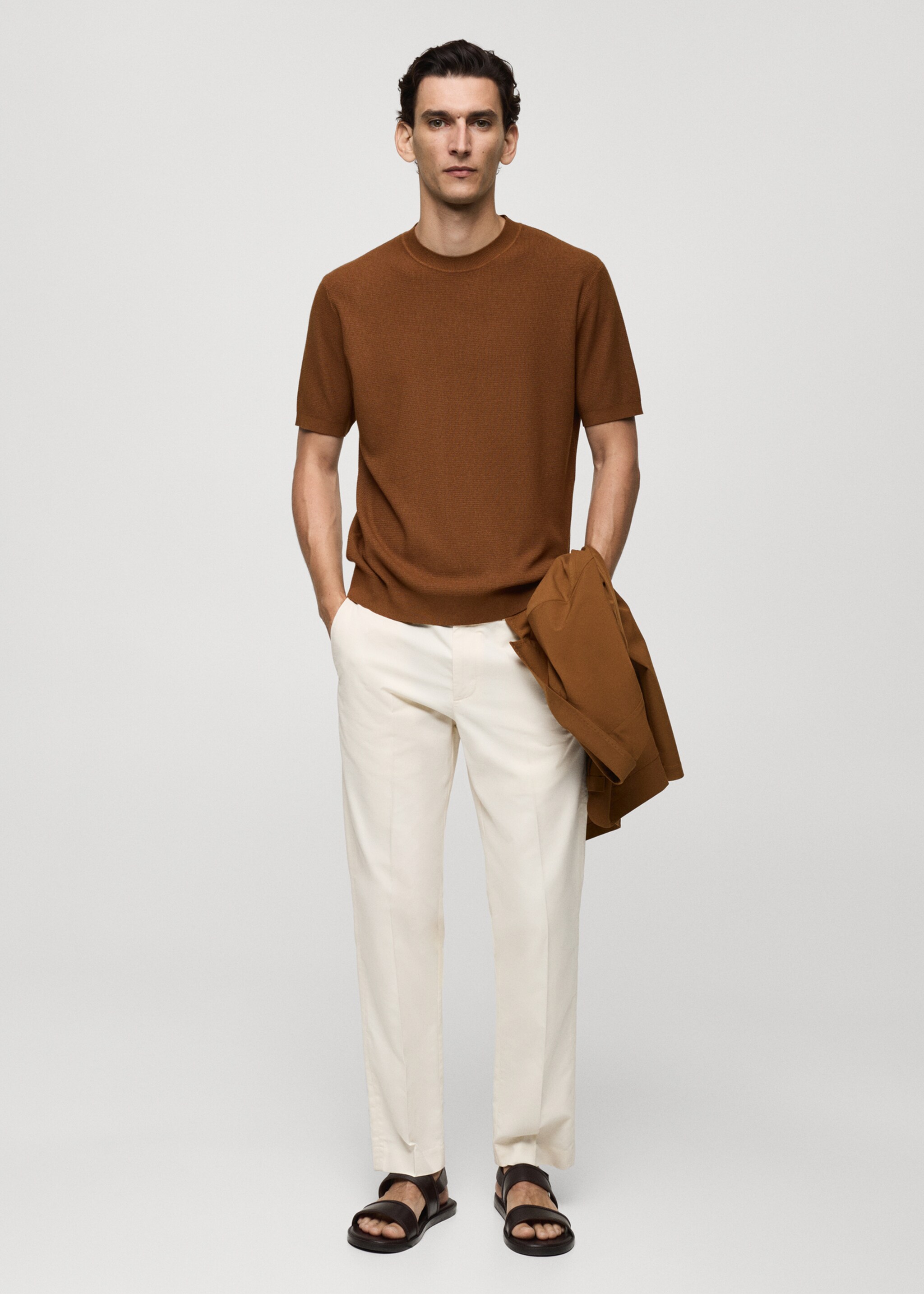 Strukturiertes Strick-T-Shirt - Allgemeine Ansicht, Kaffeebraun. Ref: 77074445-00.
