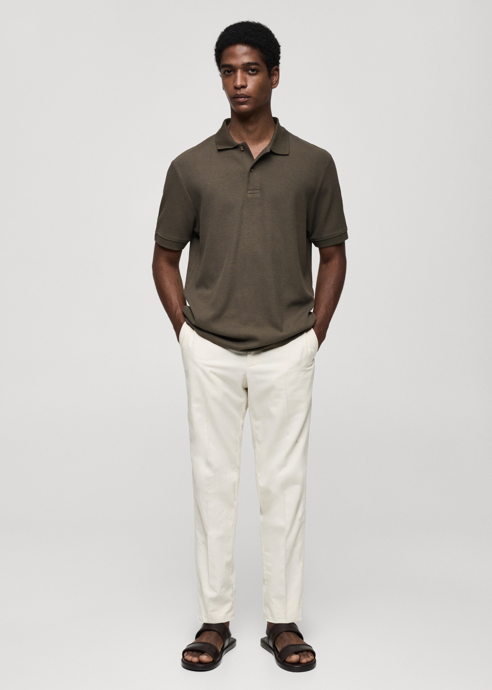 Ribbed cotton knitted polo shirt - General plane, Dark Green. Ref: 77074446-00.