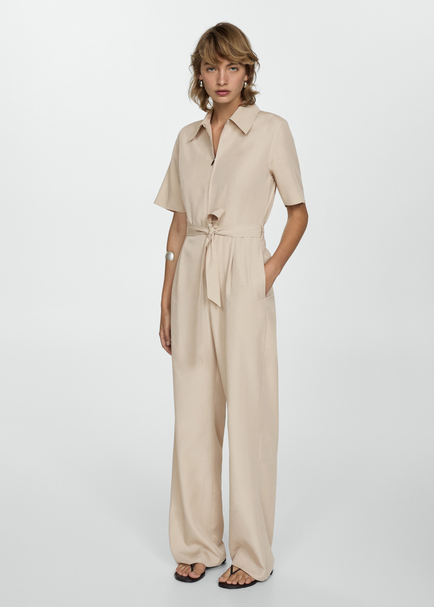 Lyocell shirt-collar jumpsuit Women MANGO OUTLET USA