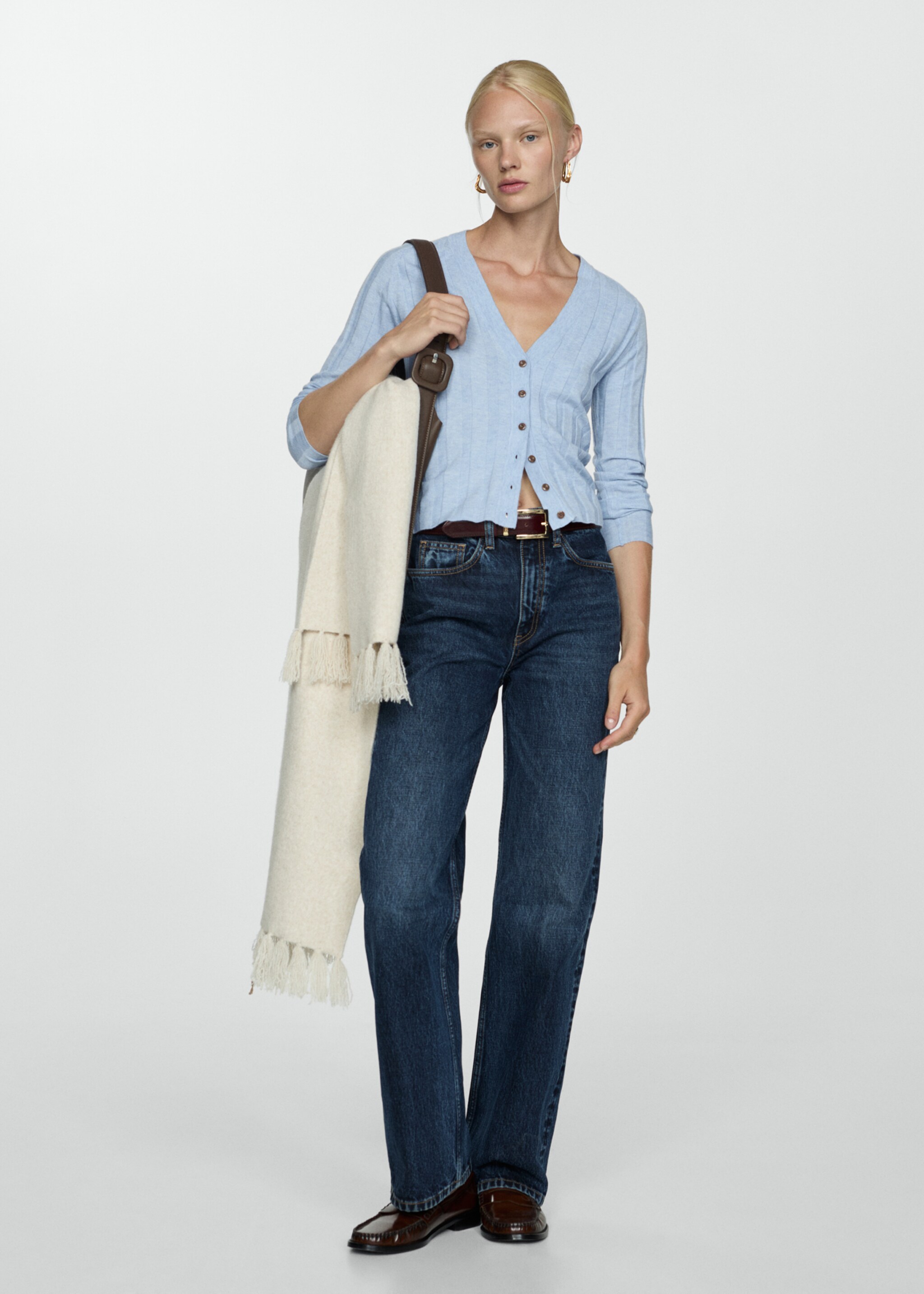 Cardigan de malha com botões - Plano geral, Azul-celeste. Ref: 77075645-00.