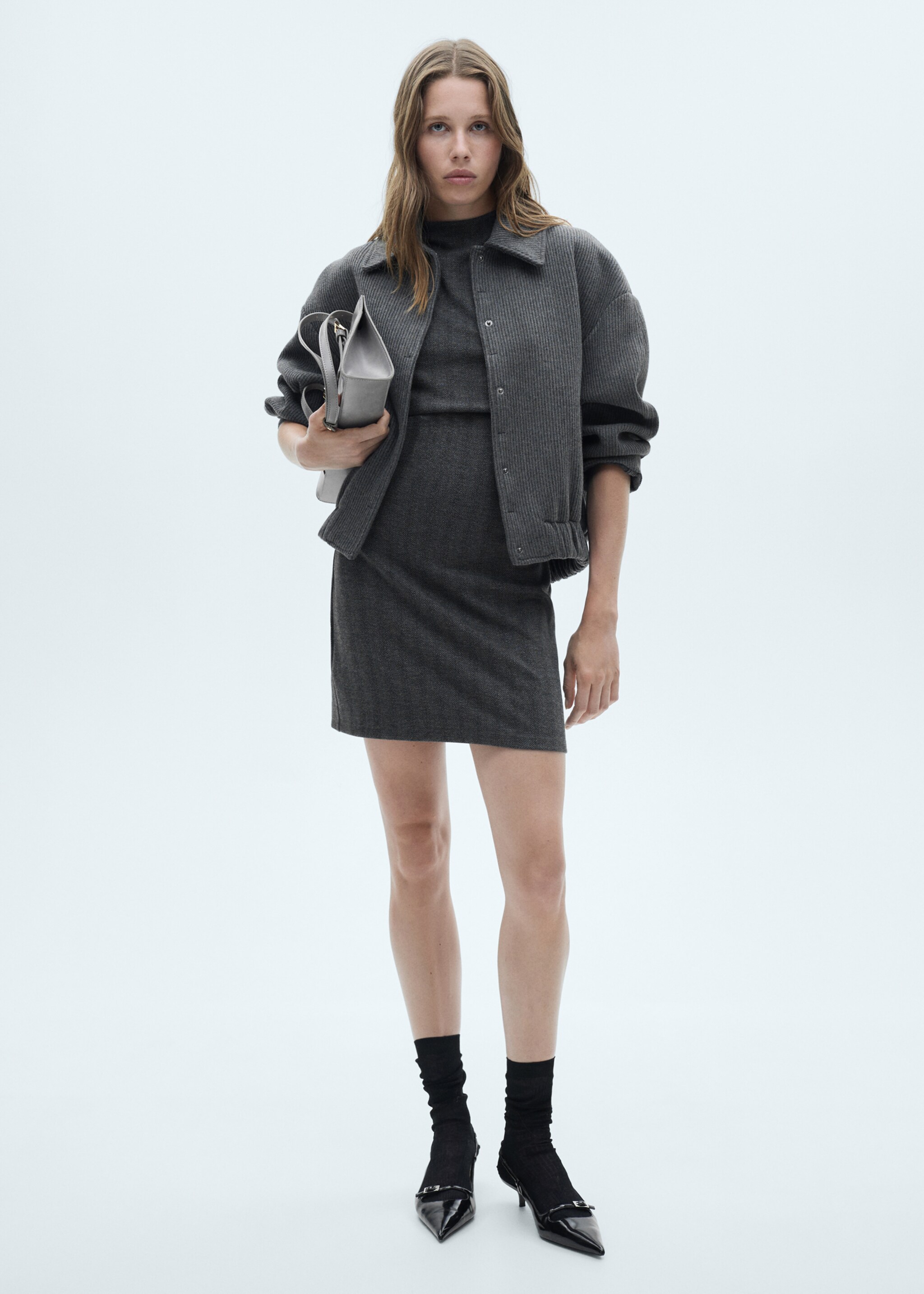 Herringbone pattern dress - General plane, Grey. Ref: 77075652-00.