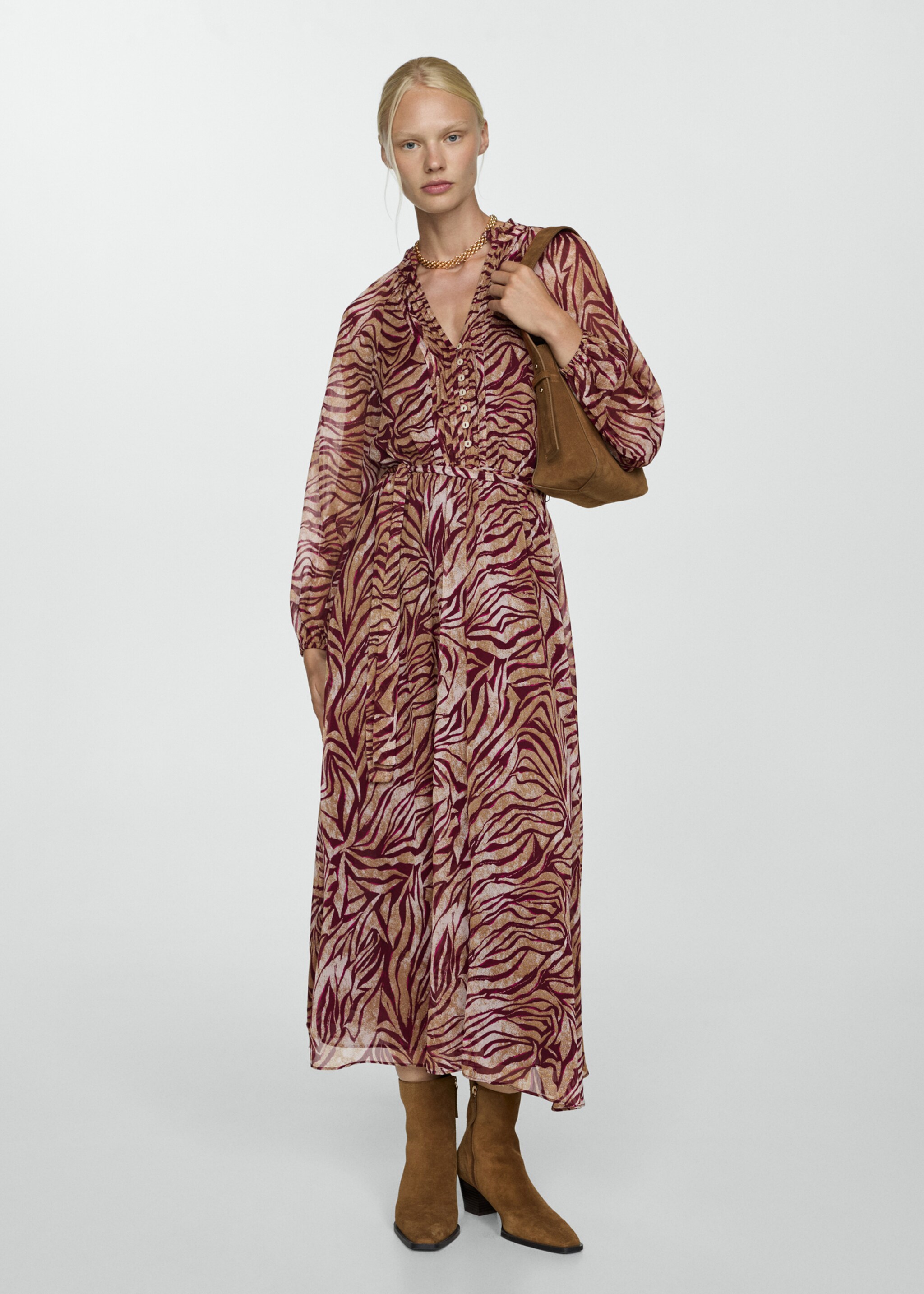 Long printed dress - General plane, Maroon. Ref: 77075657-00.