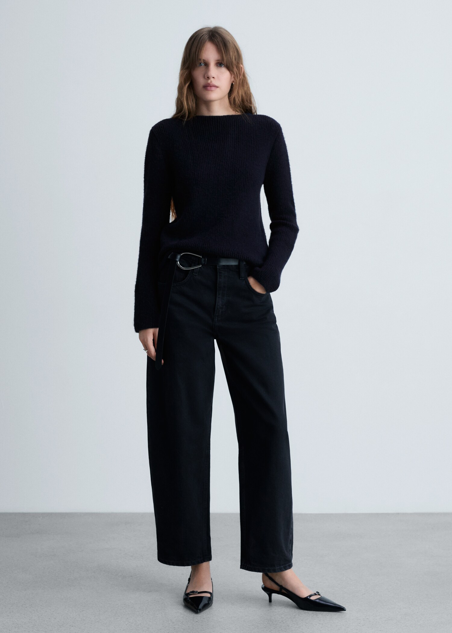 Knitted sweater with perkins neck - General plane