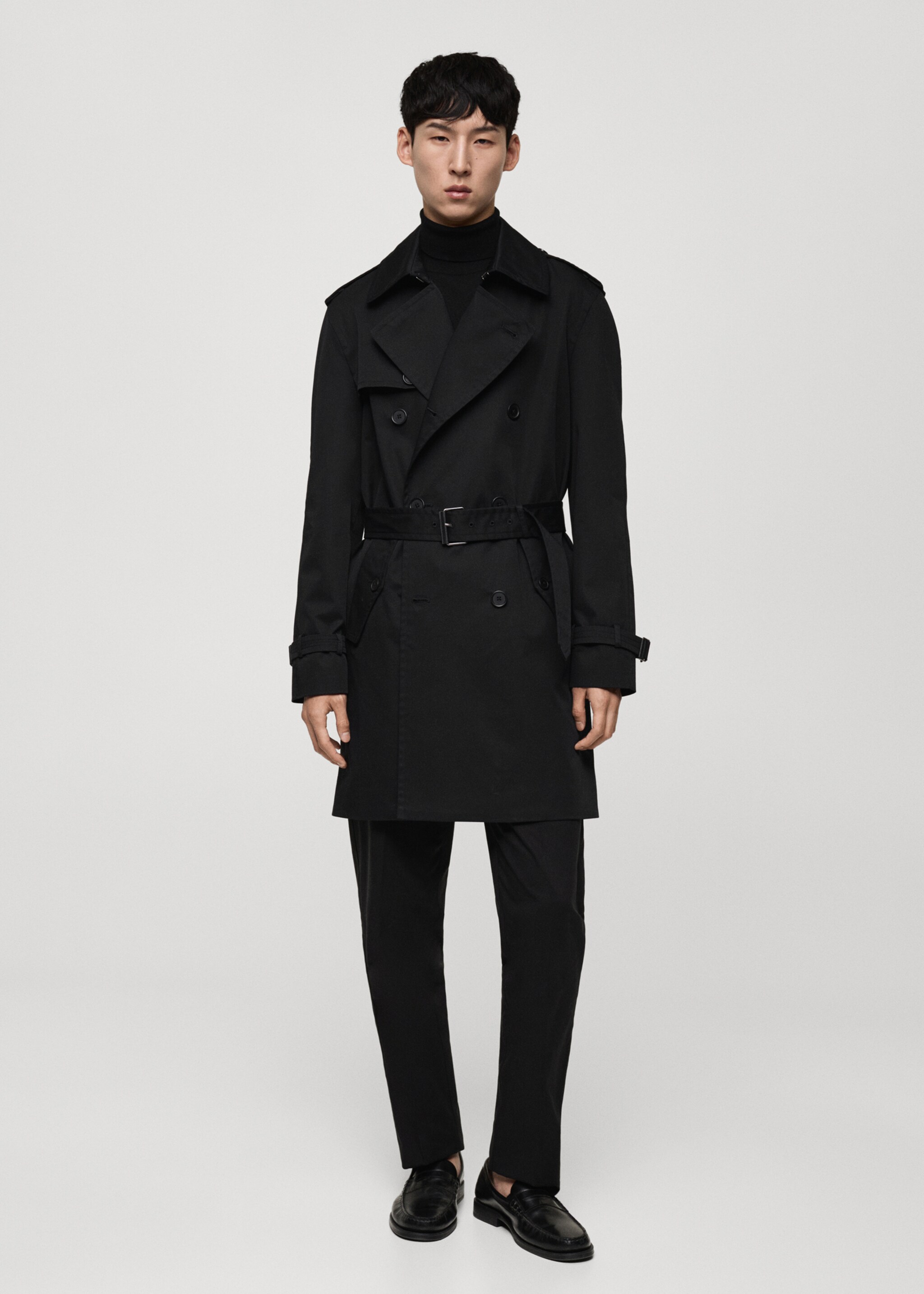 Water-repellent belted trench coat - General plane, Black. Ref: 77075961-00.