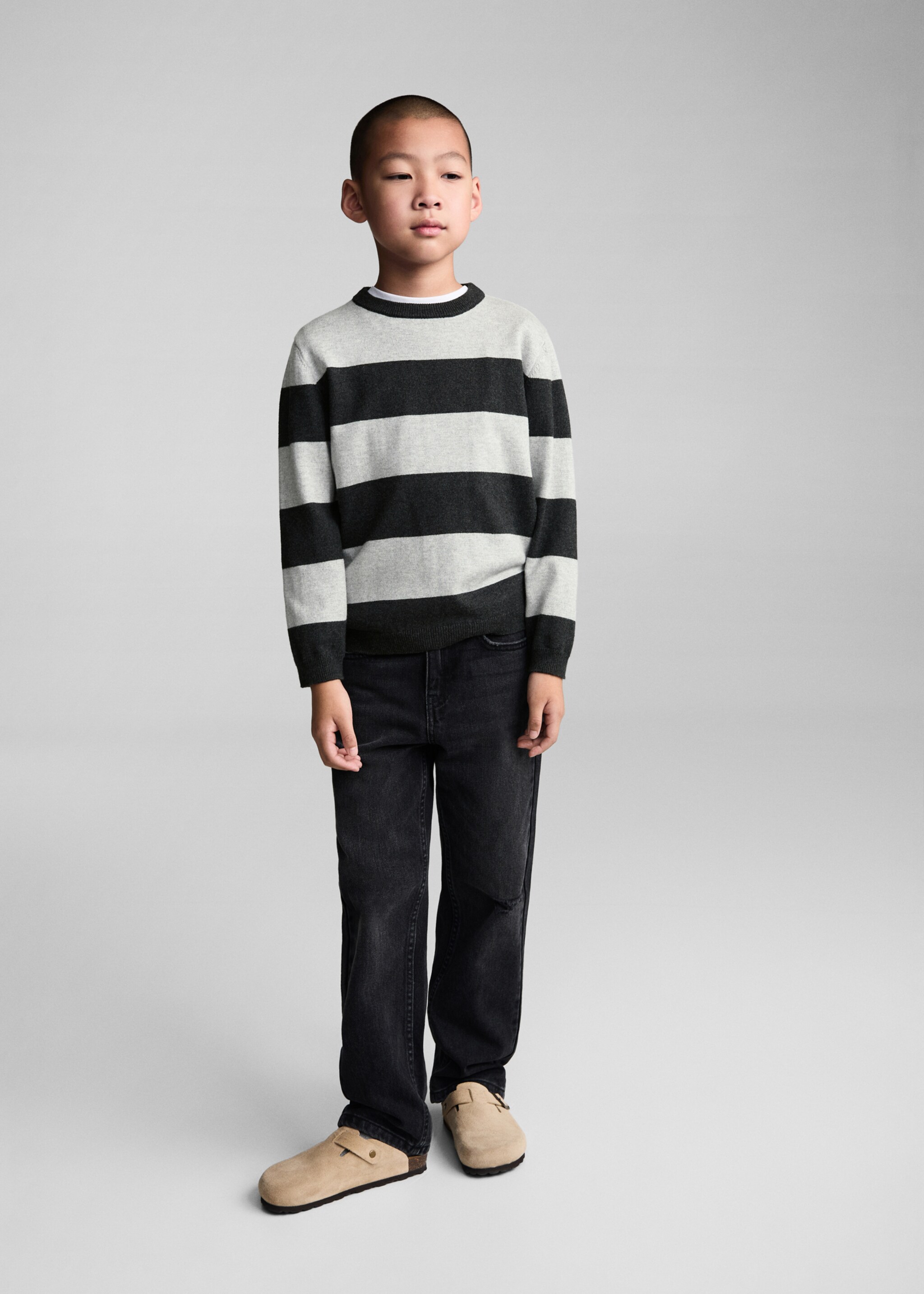 Knit striped sweater - General plane, Charcoal. Ref: 77075964-00.