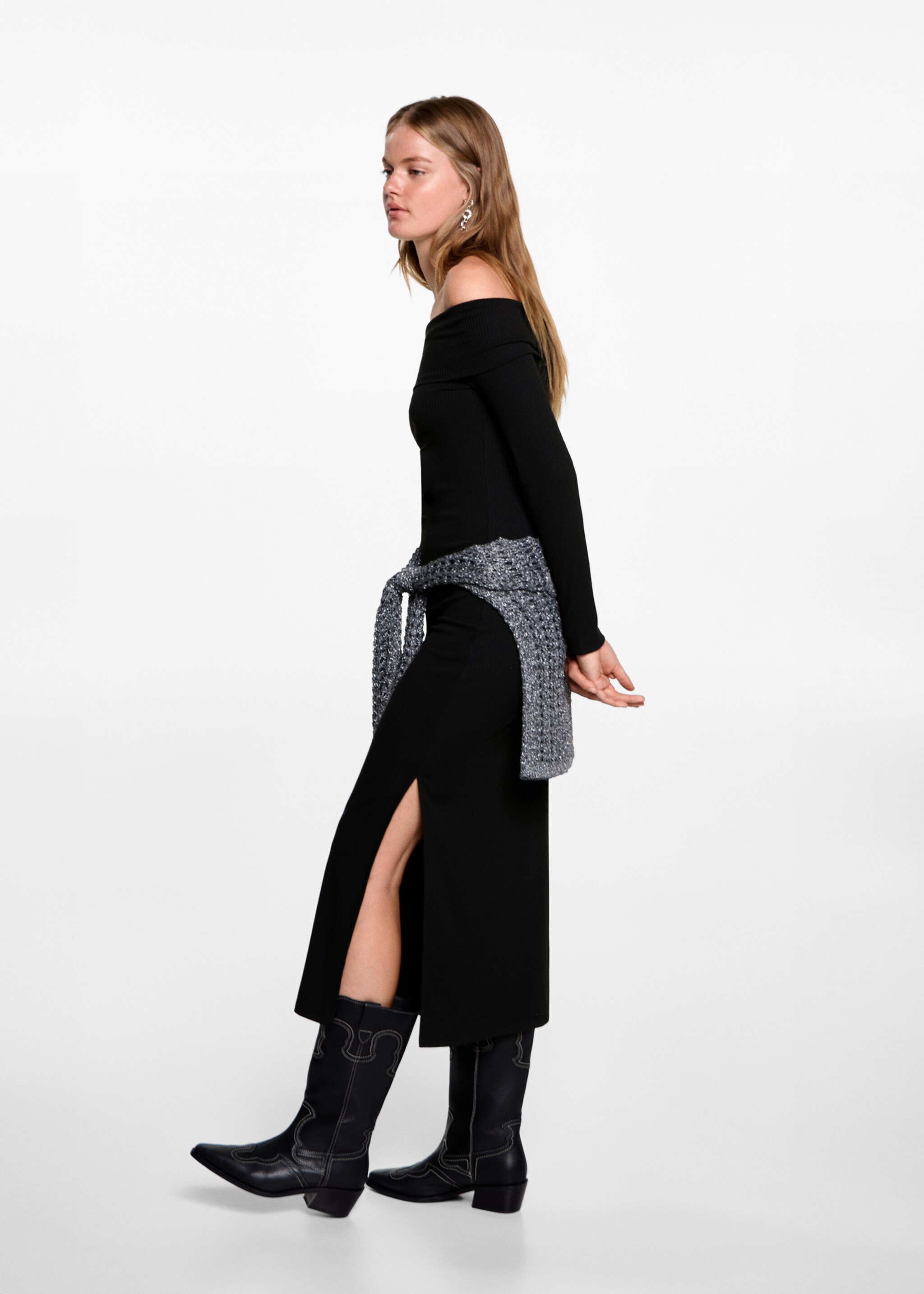 Φόρεμα μακρύ Off-the-shoulder - Γενικό πλάνο, Μαύρο. Ref: 77075984-00.