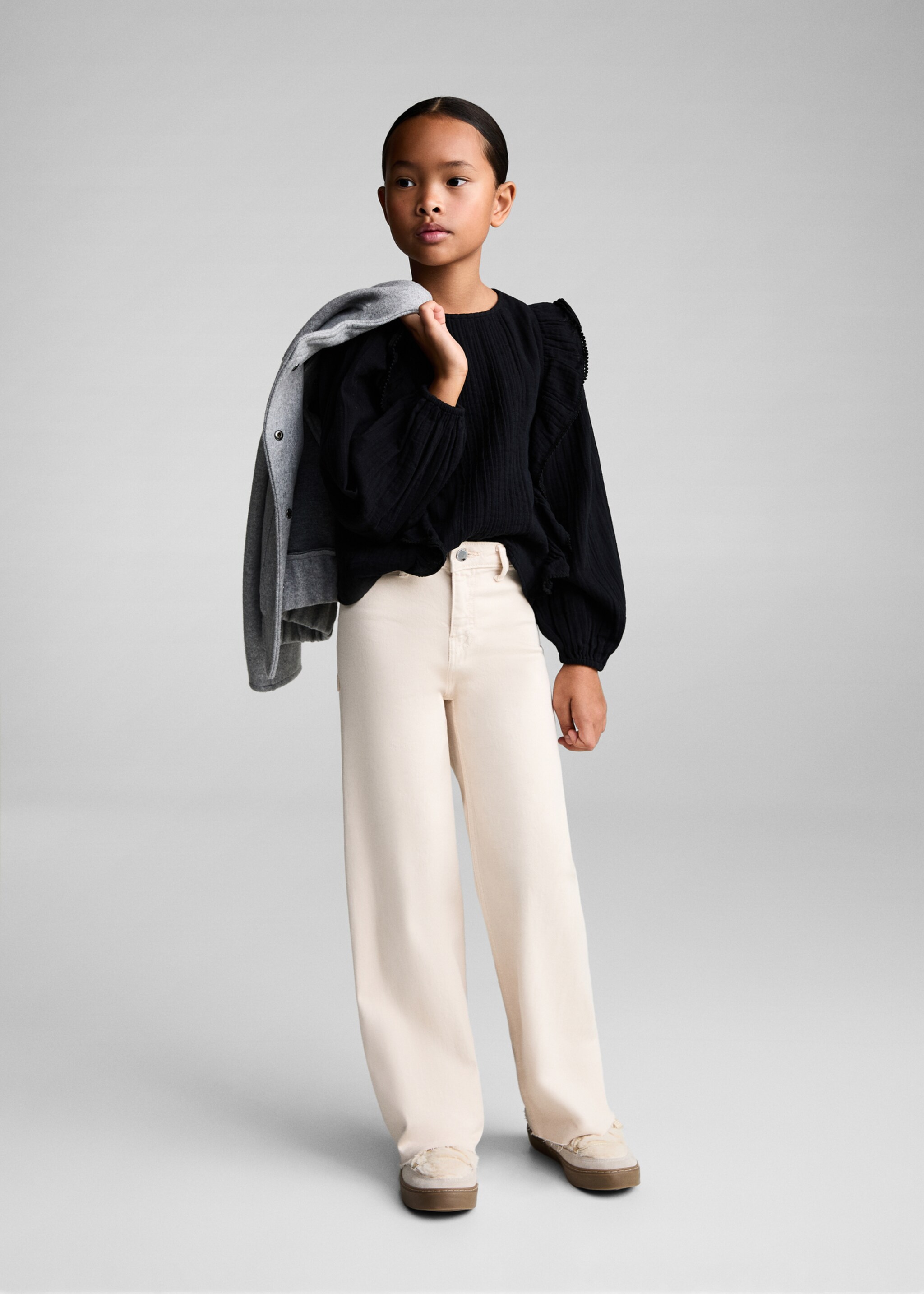 Frills embroidered shirt - General plane, Black. Ref: 77076726-00.