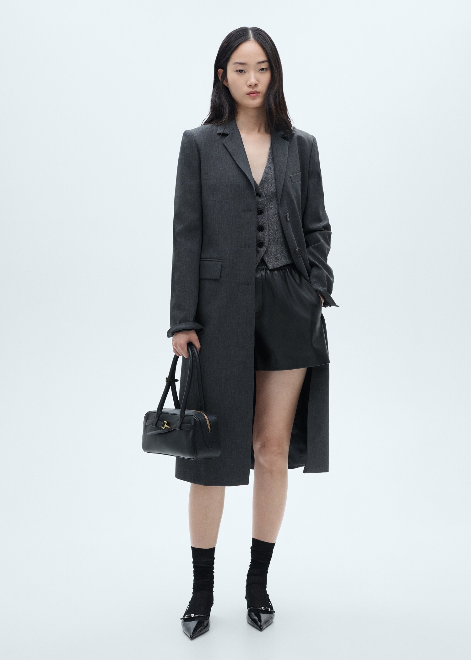 Leather-effect shorts with elastic waist - General plane