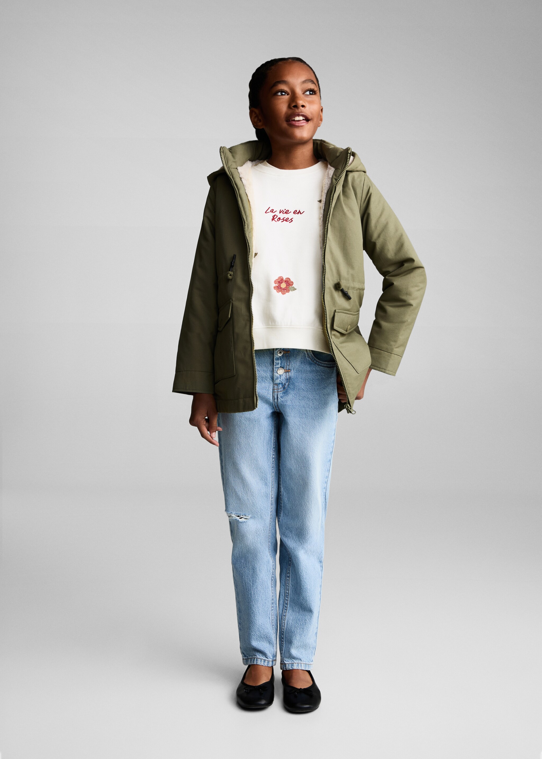 Parka with fur-effect lining - General plane, Khaki. Ref: 77077641-00.