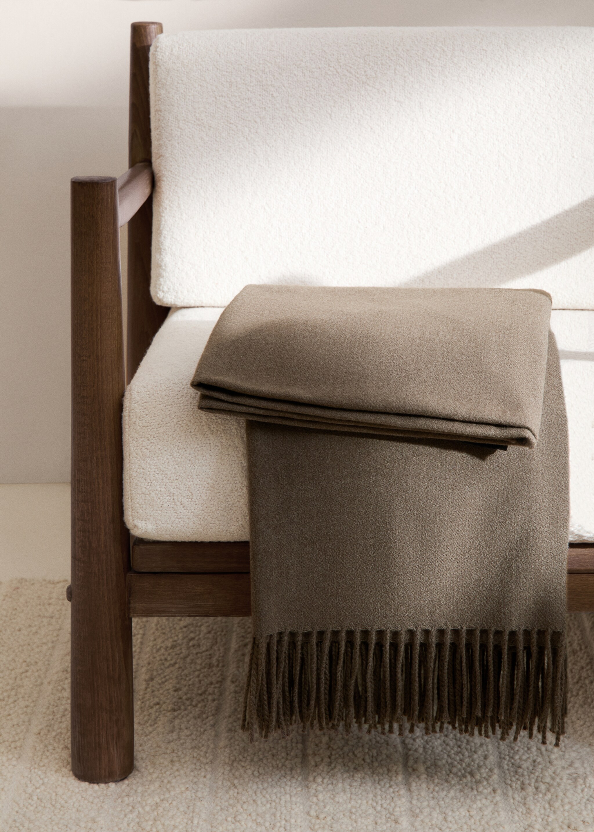 Smooth fringed blanket 130x180cm - General plane, Brown. Ref: 77077650-00.
