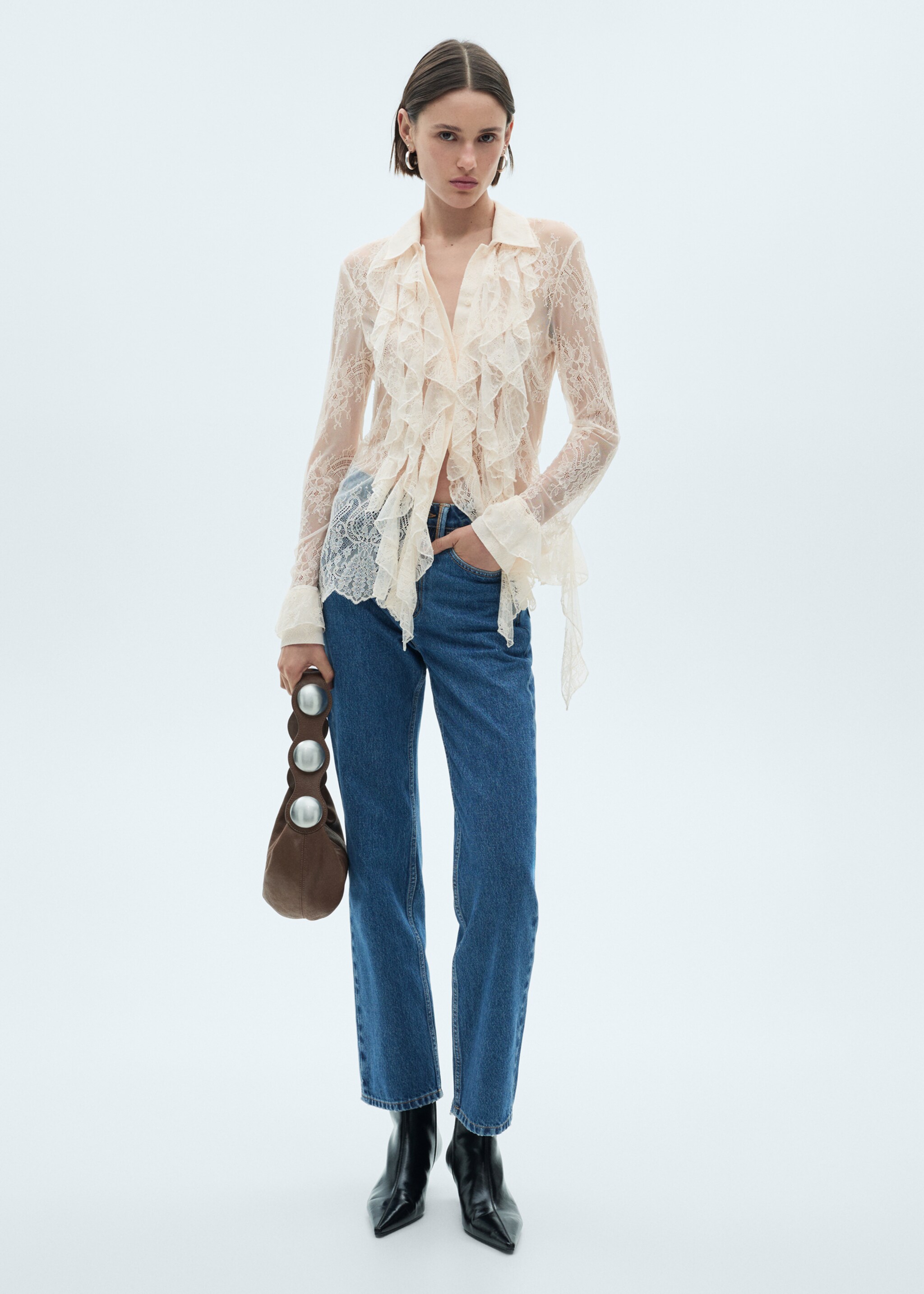 Ruffled guipure shirt - General plane, Off White. Ref: 77077666-00.