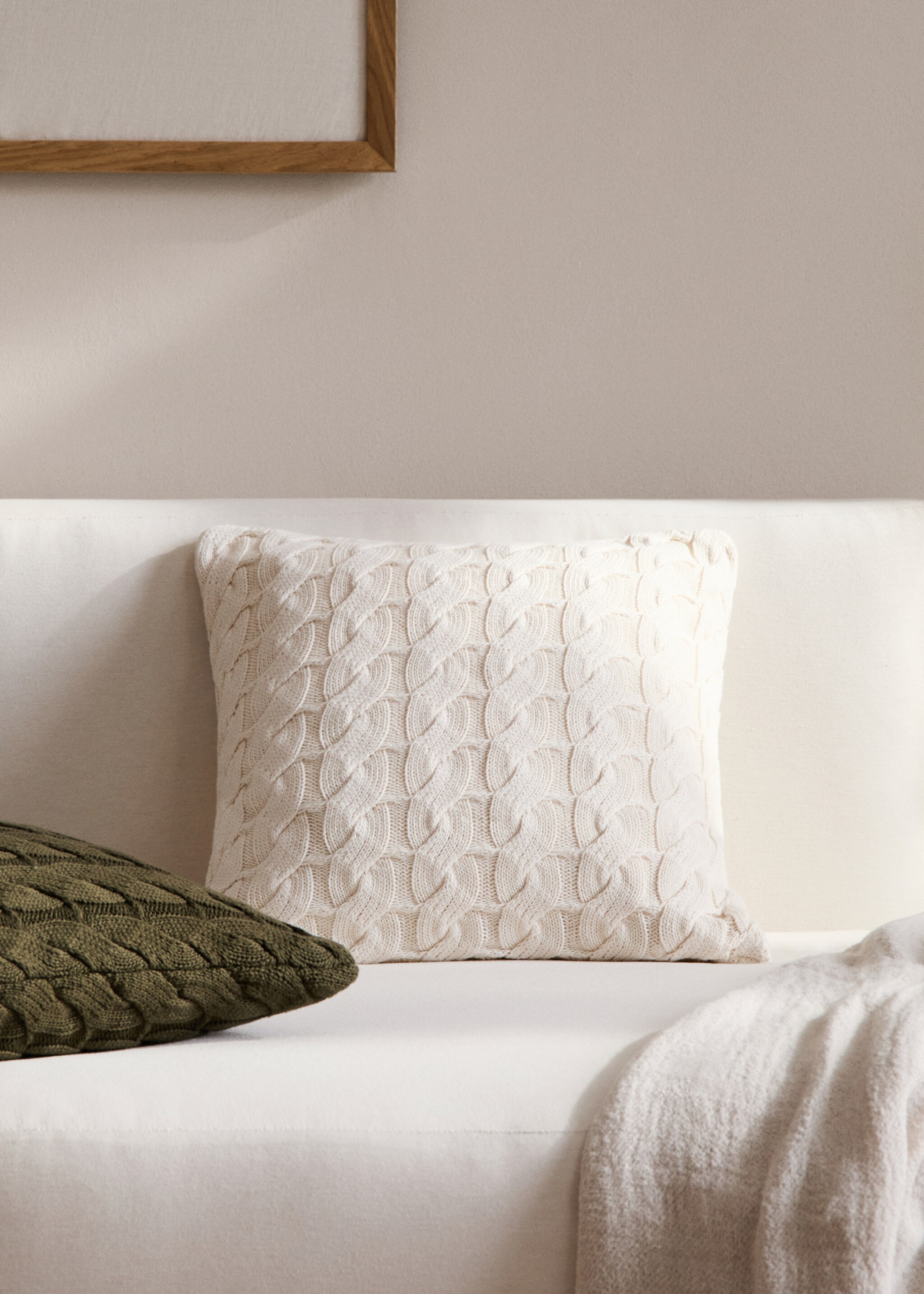 100% cotton braided knit cushion cover 17.7x17.7in - General plane, Off White. Ref: 77077670-00.