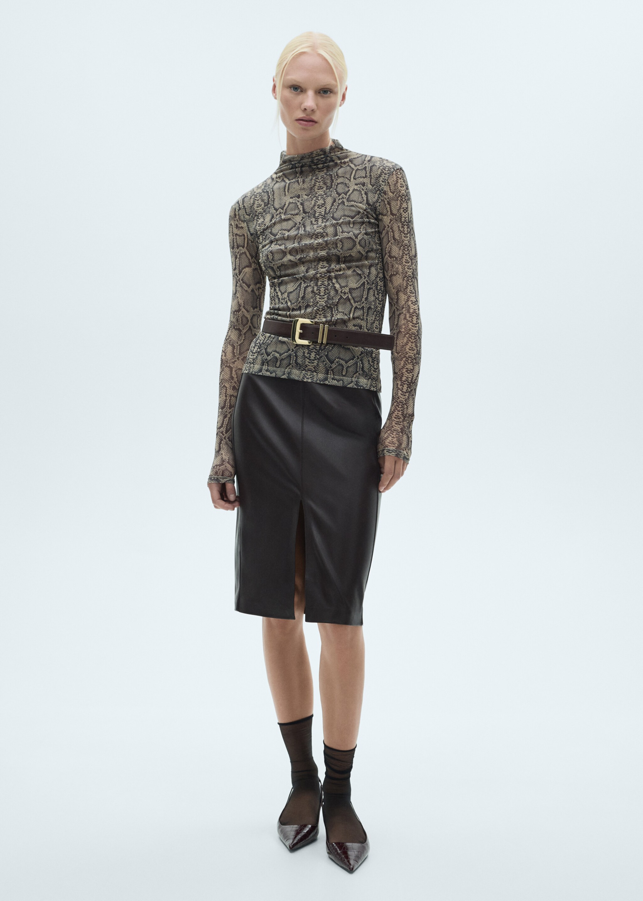 Animal print perkins neck t-shirt - General plane, Grey. Ref: 77077679-00.