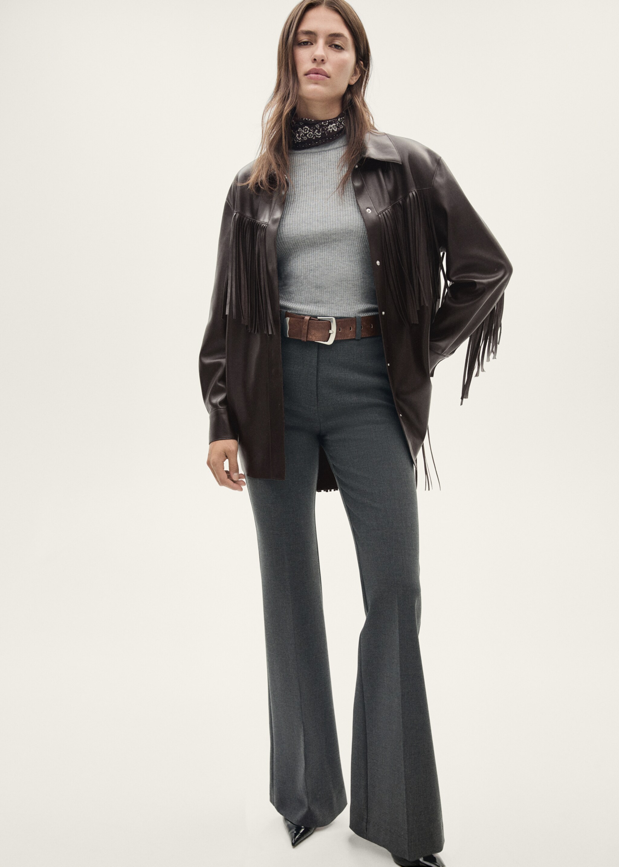 Leather-effect fringed overshirt - General plane, Brown. Ref: 77077684-00.
