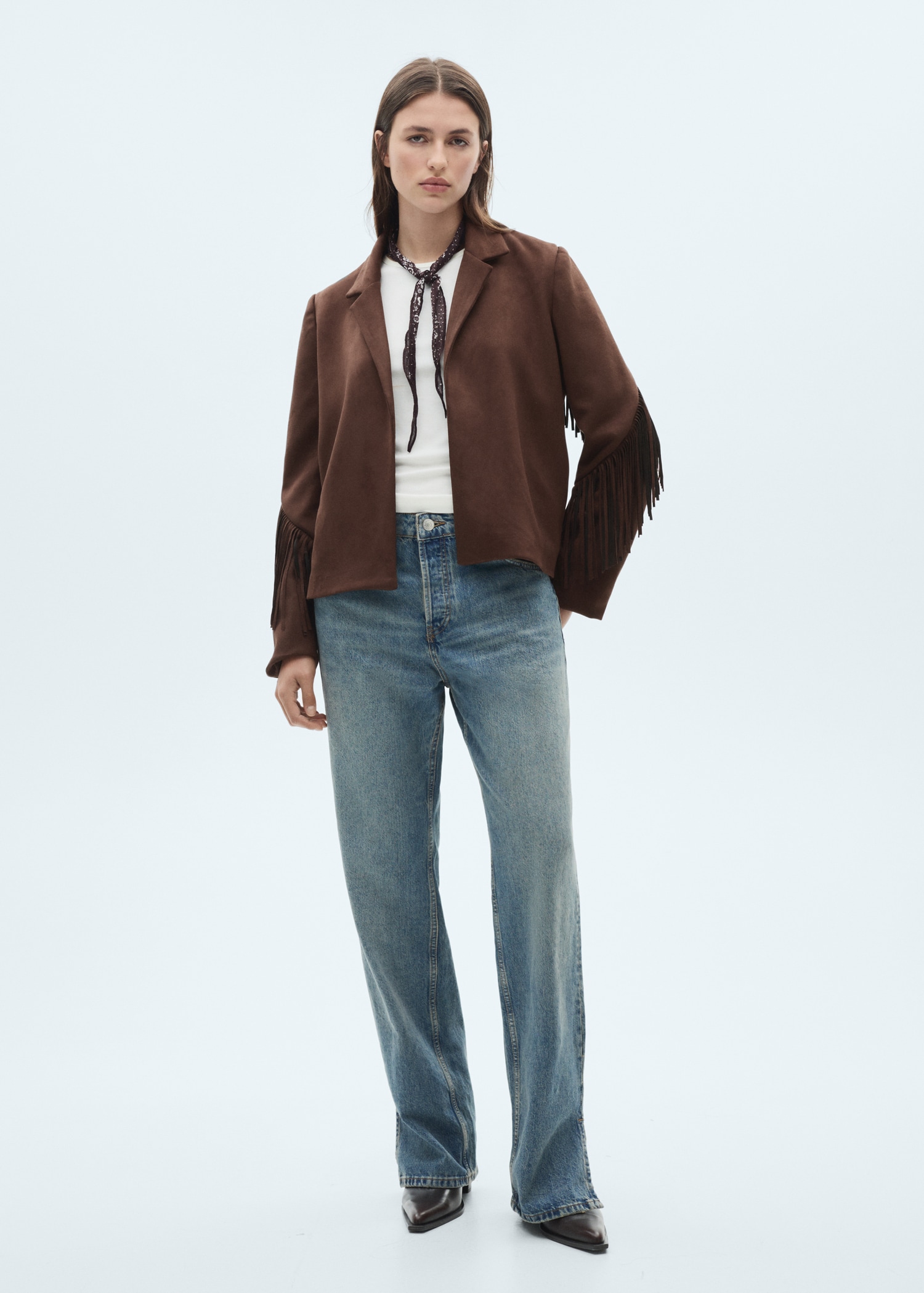 Suede-effect fringed jacket Women MANGO OUTLET USA - Main Image