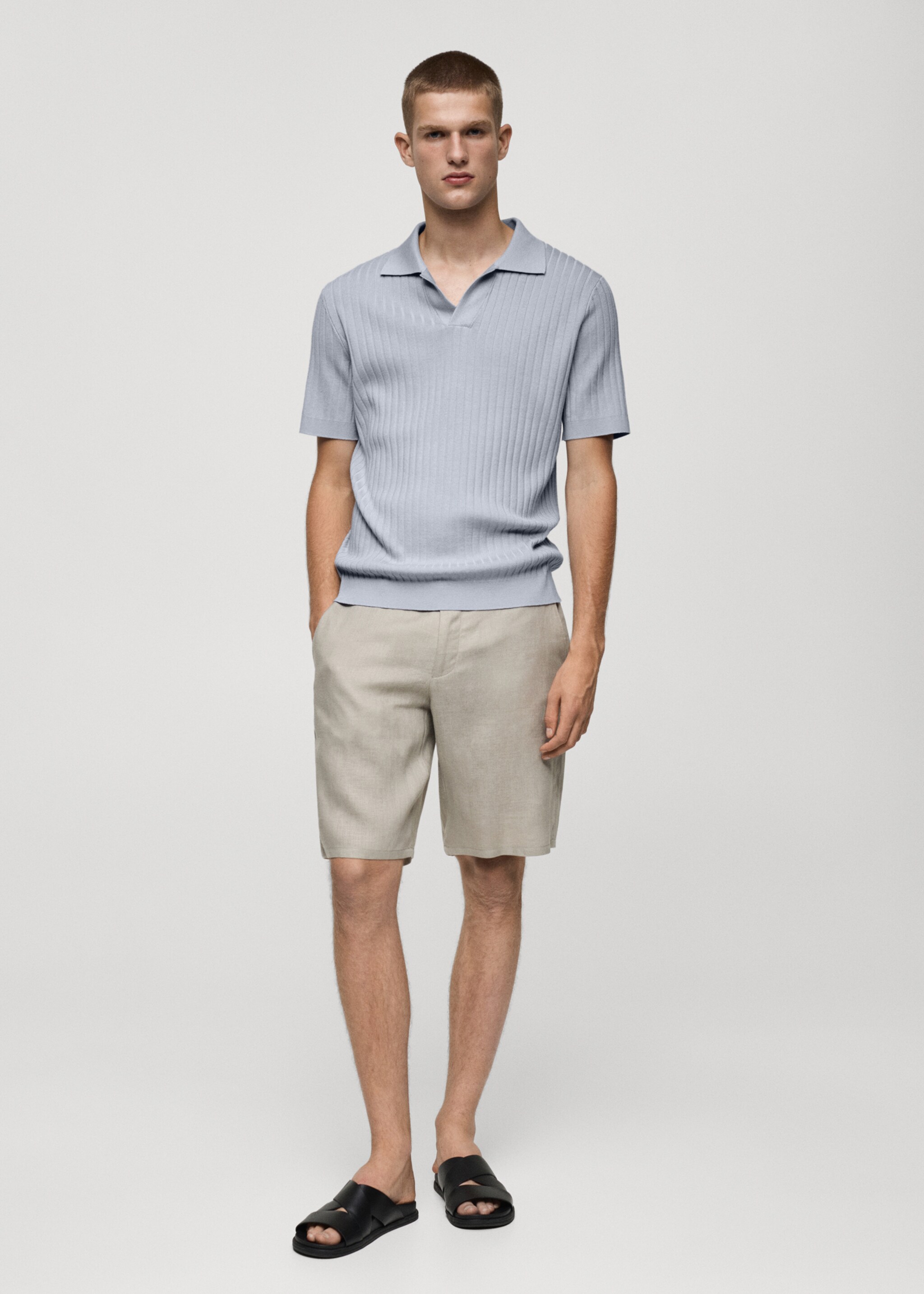 Fine rib-knit polo shirt - General plane, Sky Blue. Ref: 77077696-00.