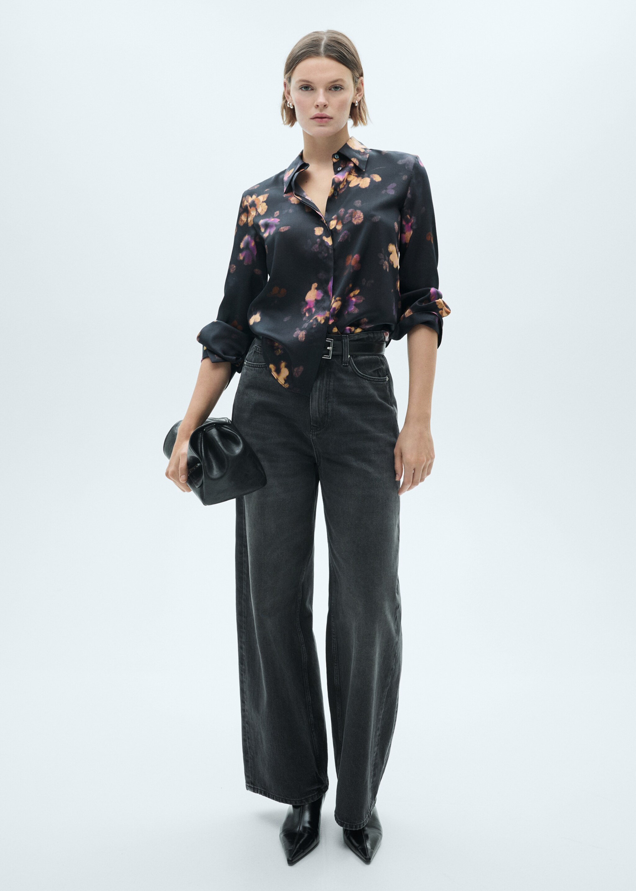 Camisa satinada estampada - Plano general, Morado. Ref: 77077720-00.