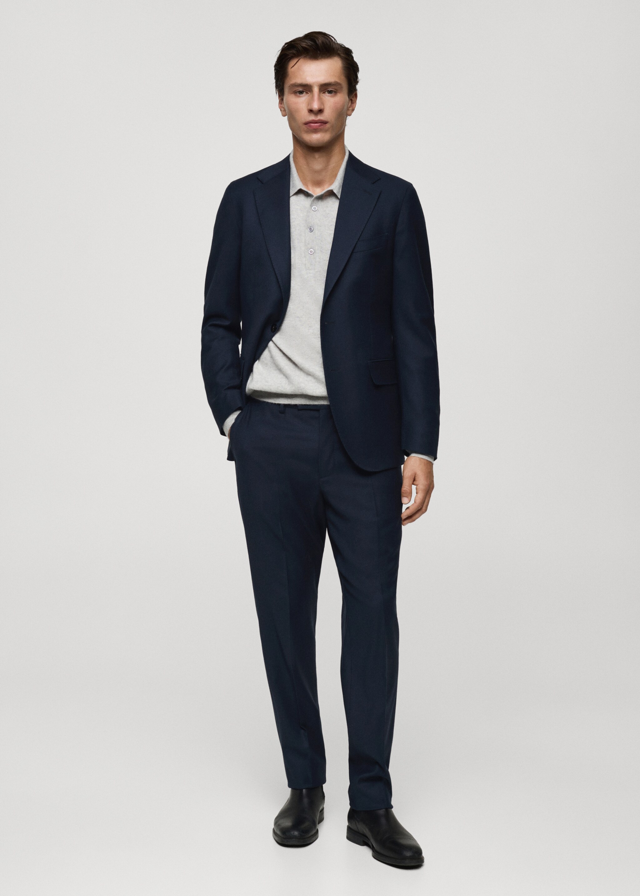 Italian 100% virgin wool flannel suit jacket - General plane, Dark Navy. Ref: 77077916-00.