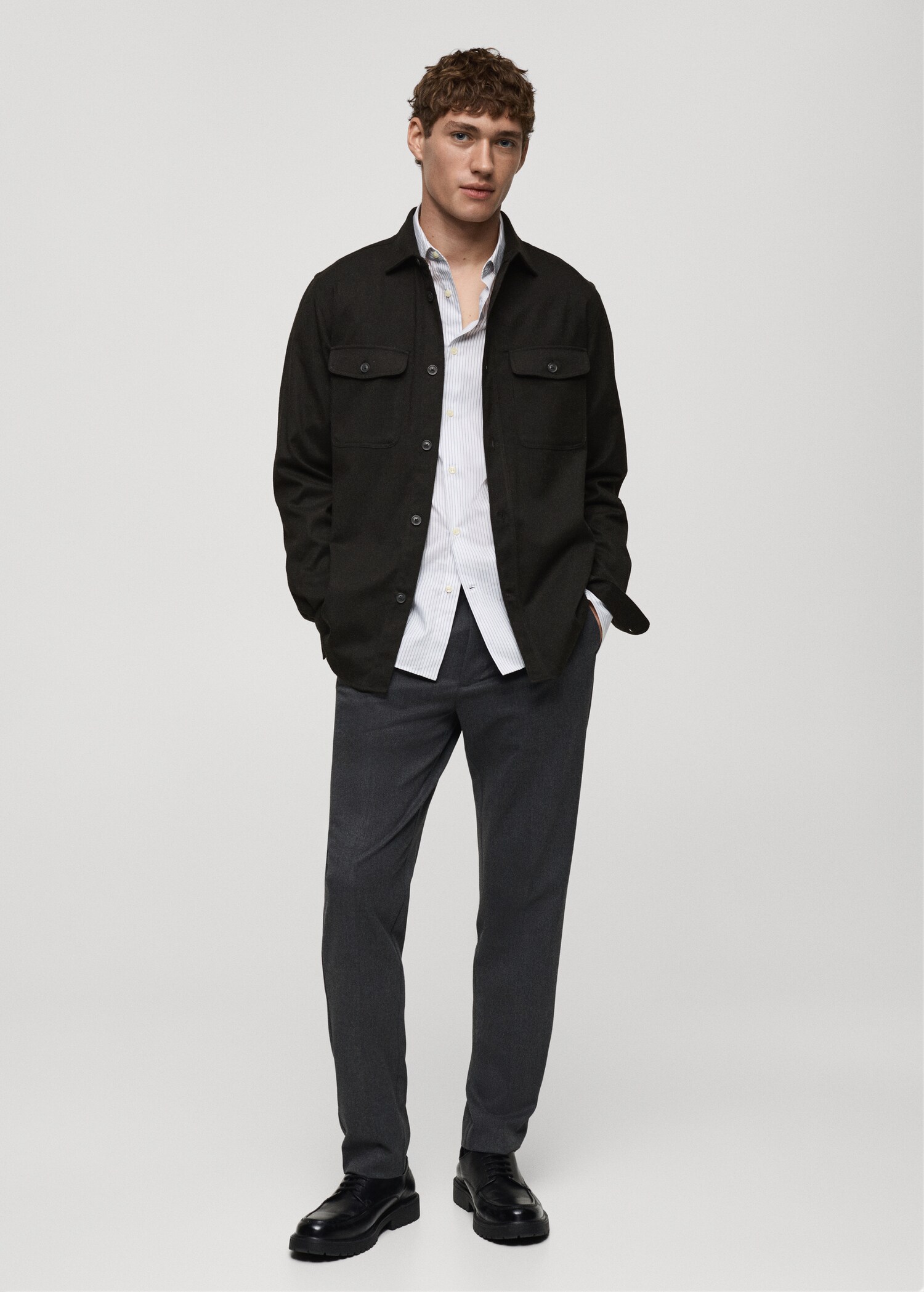 Regular-fit flannel overshirt with pockets - General plane