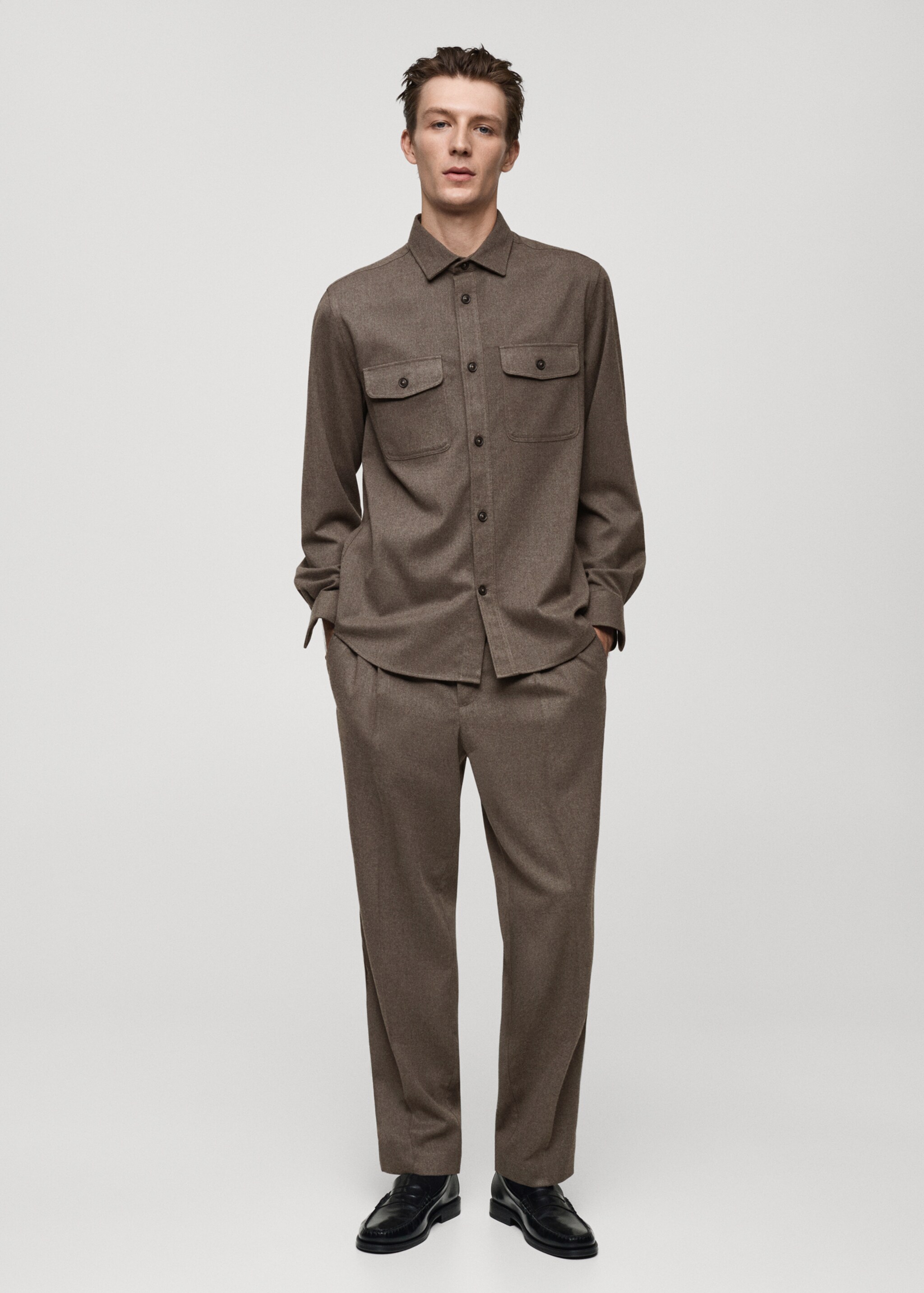 Regular-fit flannel overshirt with pockets - General plane, Mink Grey. Ref: 77077922-00.