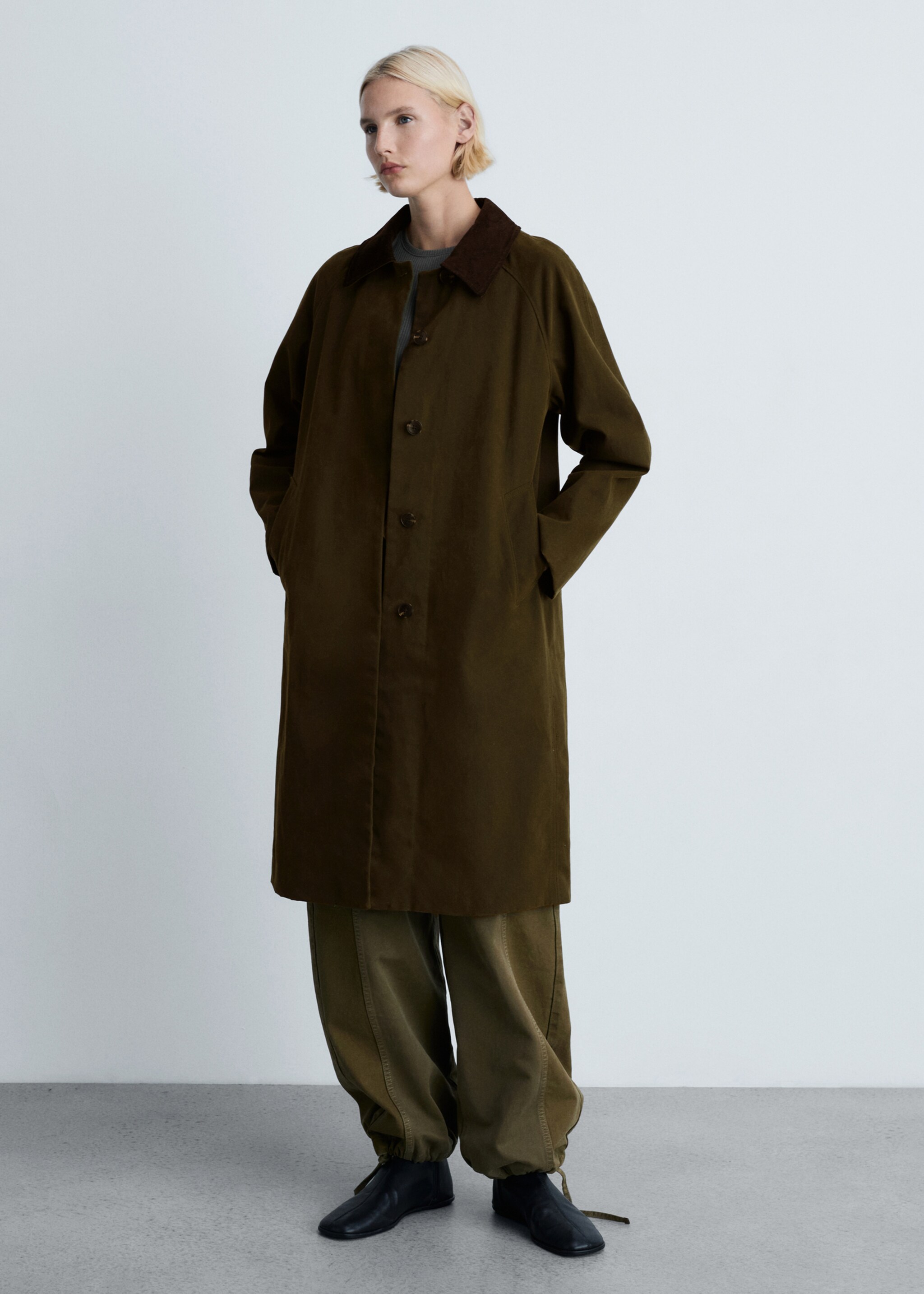 Parka larga cuello pana - Plano general, Khaki. Ref: 77078277-00.