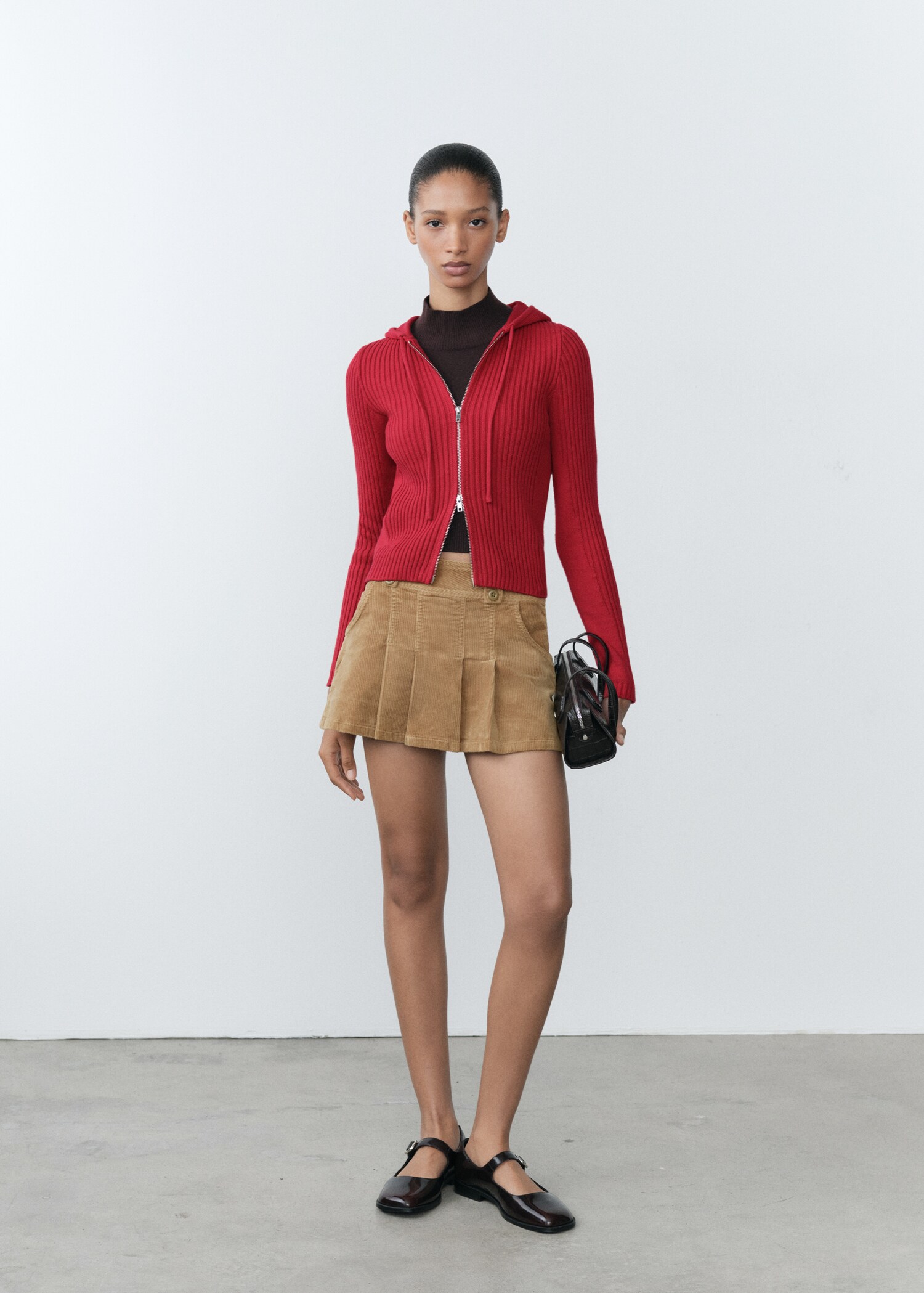 Cardigan maille côtelée capuche - Plan général