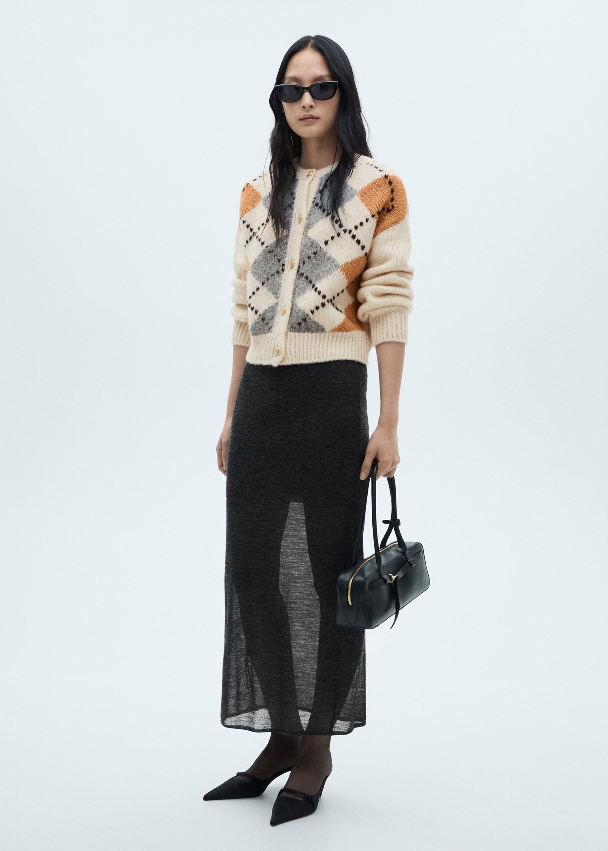 Rhombus cardigan with buttons - General plane, Ecru. Ref: 77079057-00.