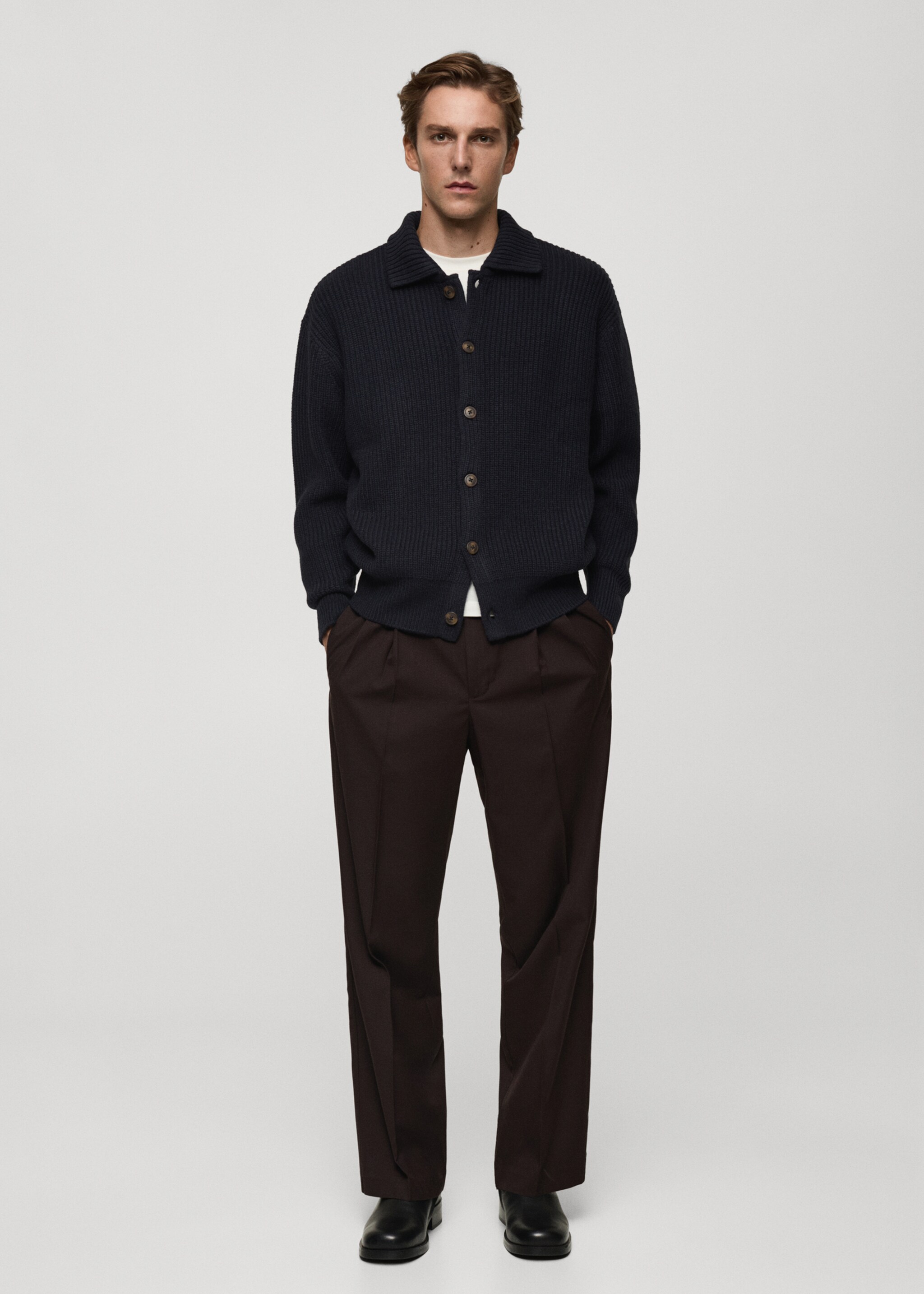 Cardigan coste relaxed-fit - Piano generale, Blu marino scuro. Ref: 77079228-00.