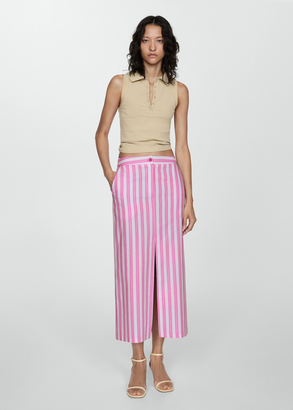 Slit striped skirt - Women | MANGO OUTLET USA